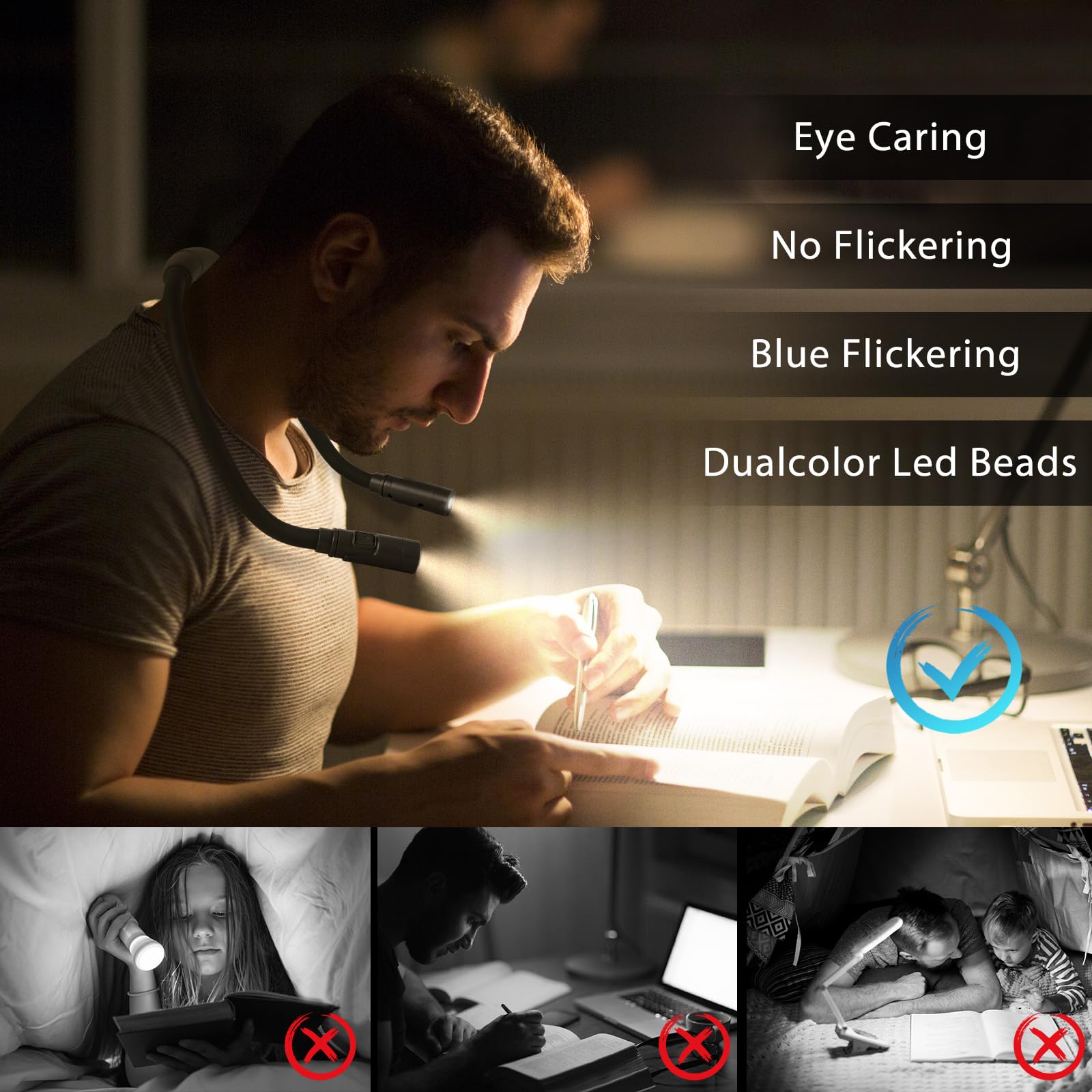 Luxjet Book Light For Reading And Crocheting Rechargeable Neck Light For Knitting And Repairing, Eye-Friendly Neck Reading Light