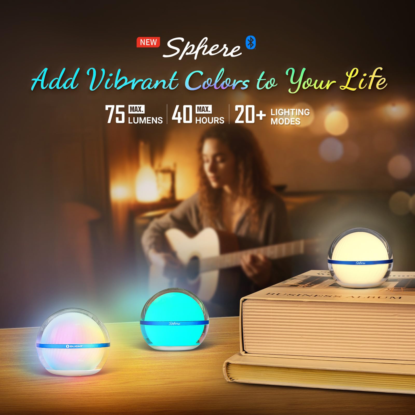 Olight Sphere Smart Night Light, 75 Lumens Stepless Dimming Table Lamp With Remotely App Control, Magnetic Rechargeable Rgb Ambi