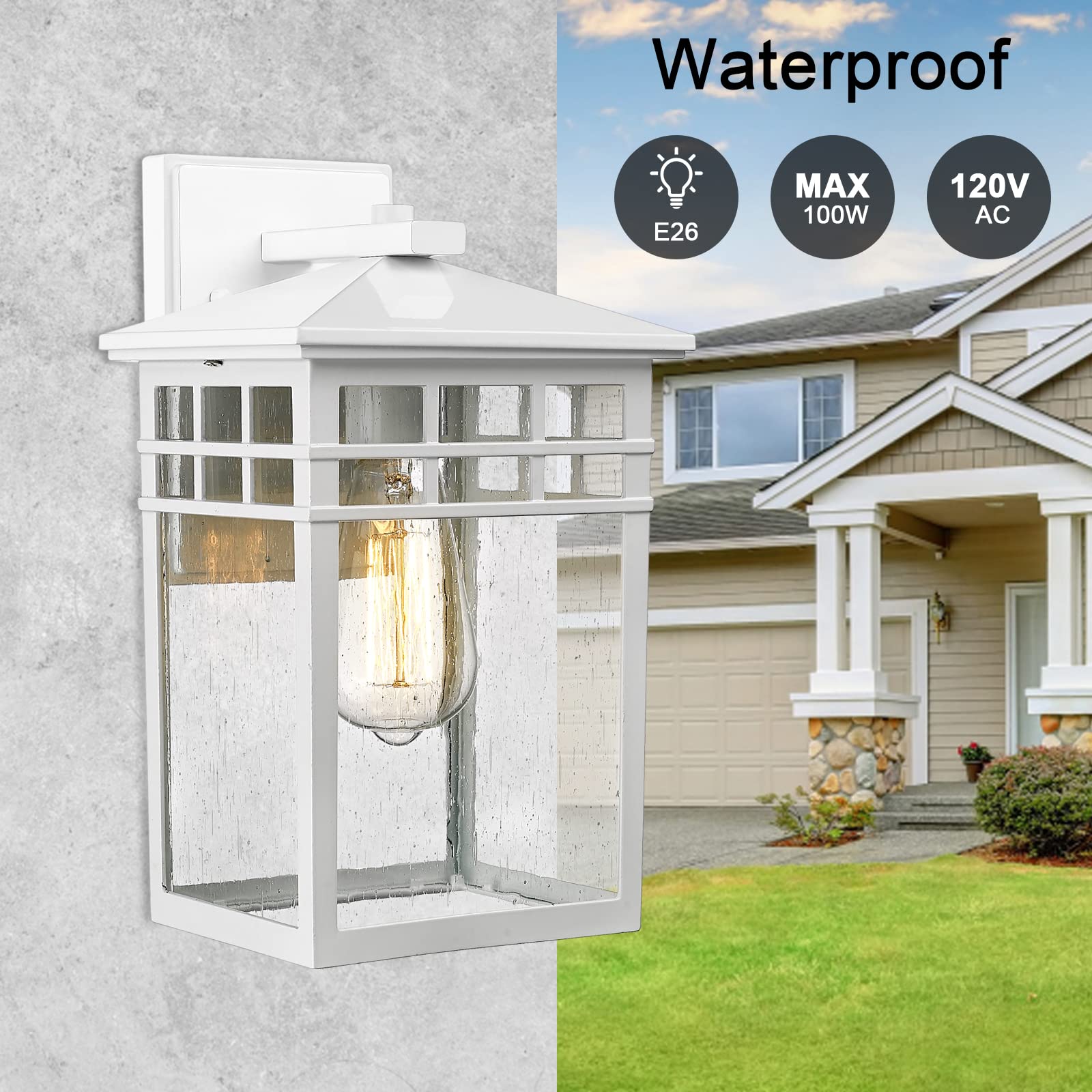Diyel Outdoor Wall Light Fixture, Waterproof Rustic Lantern, White Finish, Regular-1 Pack
