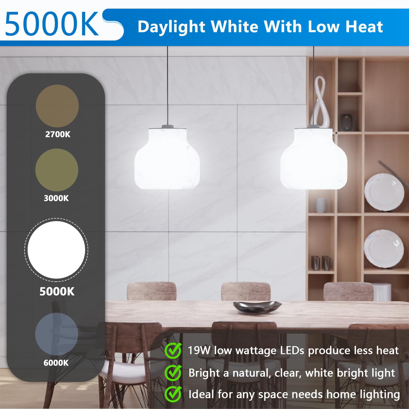 Maylaywood A21 Led Light Bulbs, 150 Watt Equivalent, Daylight White 5000K, 2600Lm, E26 Base, Non-Dimmable, 19W Bright White Led