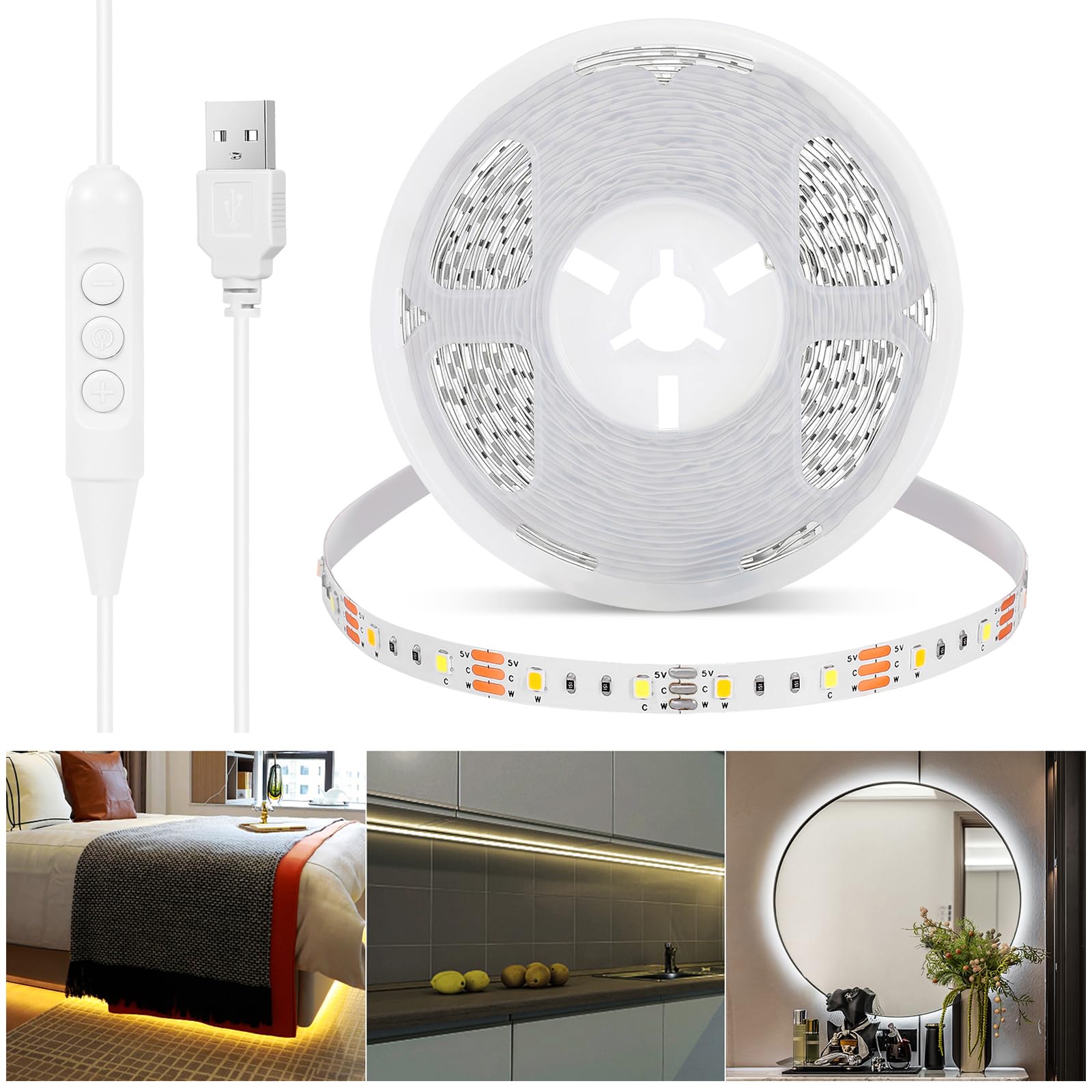 Led Strip Lights For Tv, 16.4Ft Lights Bar Flexible Lights With Self-Adhesive Dimmable Led Light Strips 2800K-6500K Warm To Daylight White For Stairs, Wardrobe, Kitchen, Mirror, Bedroom, Bar Cabinet