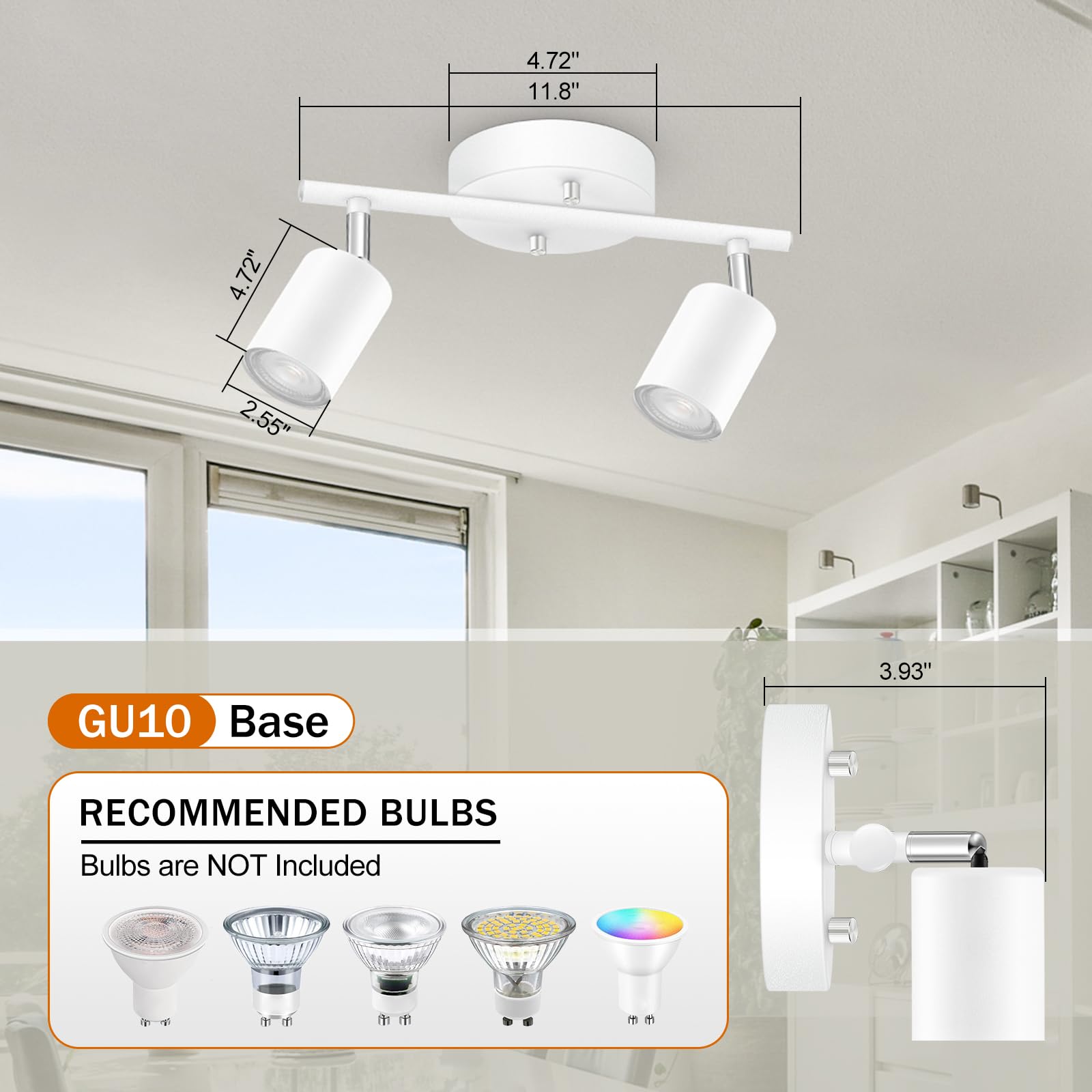 Boostarea Led 2 Light Track Lighting Kit, White 2 Way Ceiling Spot Lighting, Flexibly Rotatable Light Head For Kitchen, Living R