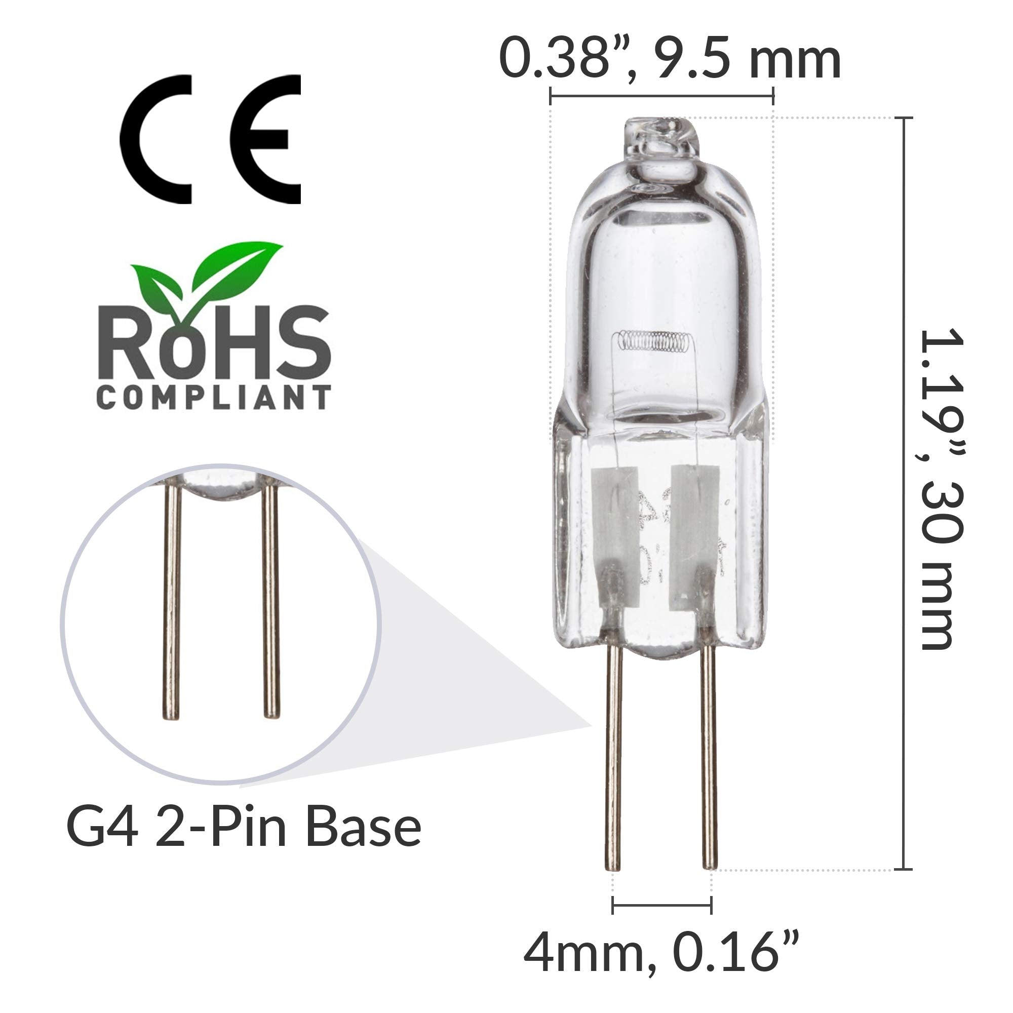 Simba Lighting Halogen G4 T3 20 Watt 280Lm Bi-Pin Bulb (10 Pack) 12 Volt A/C Or D/C For Accent Lights, Under Cabinet Puck Light,