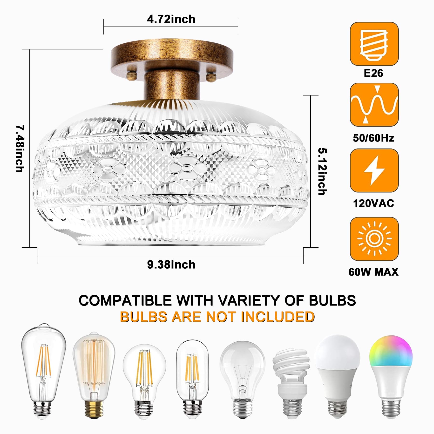 Apoto Semi Flush Mount Ceiling Light Fixture Antique Bronze,Globe Glass Hallway Light Fixtures Ceiling Light,Close To Vintage Ki