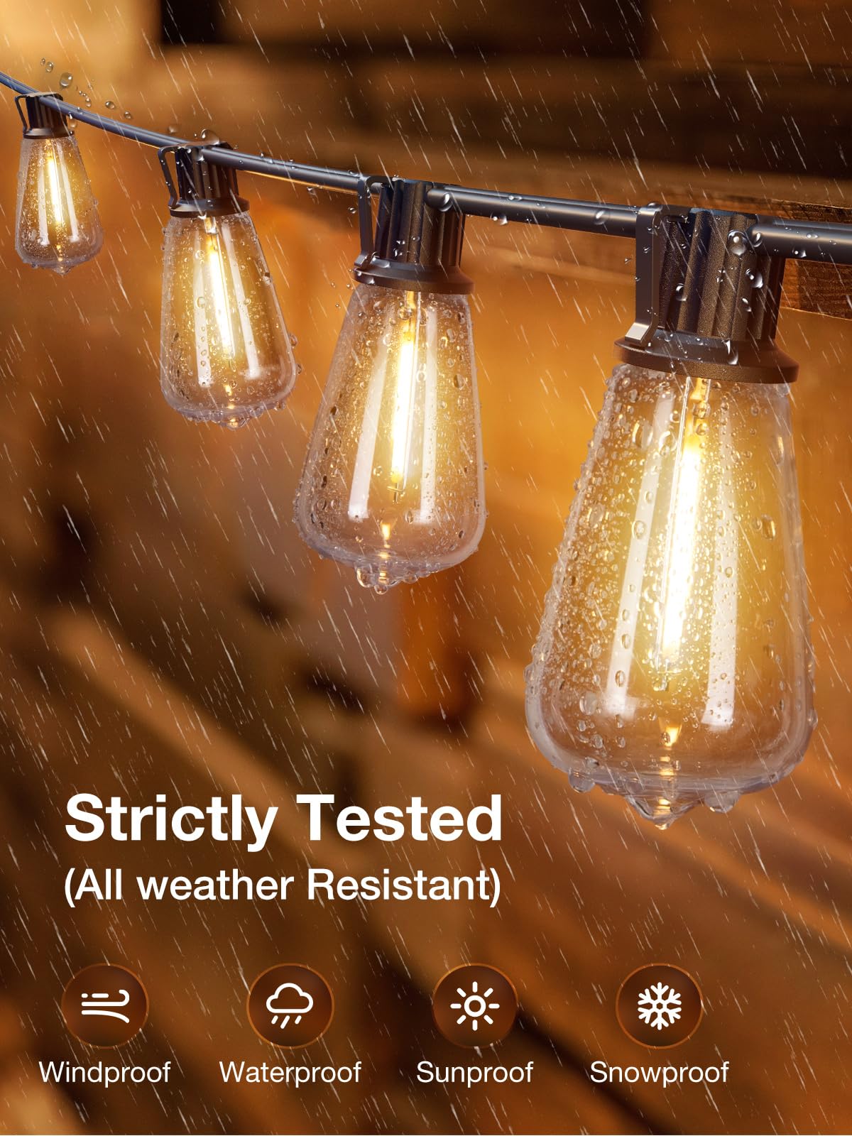 addlon Outdoor String Lights, Waterproof ETL Listed, 200FT, 60+4 Dimmable ST38 LED Bulbs, Model A09JW030301005