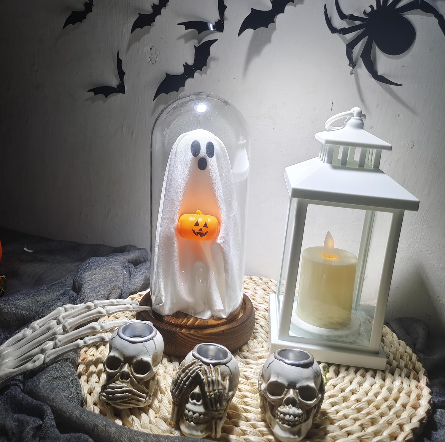 Generic Halloween Ghost Lamp - Light Up Glass Decoration with Remote Control - Small - Pumpkin