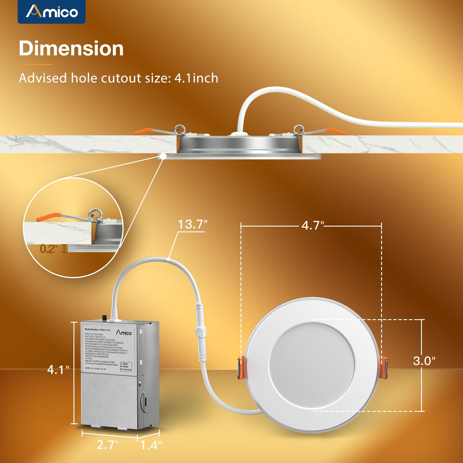 Amico 24 Pack 4 Inch LED Recessed Ceiling Light, 5CCT Dimmable, 10W=90W, Ultra-Thin, Metal, Model A18GL011