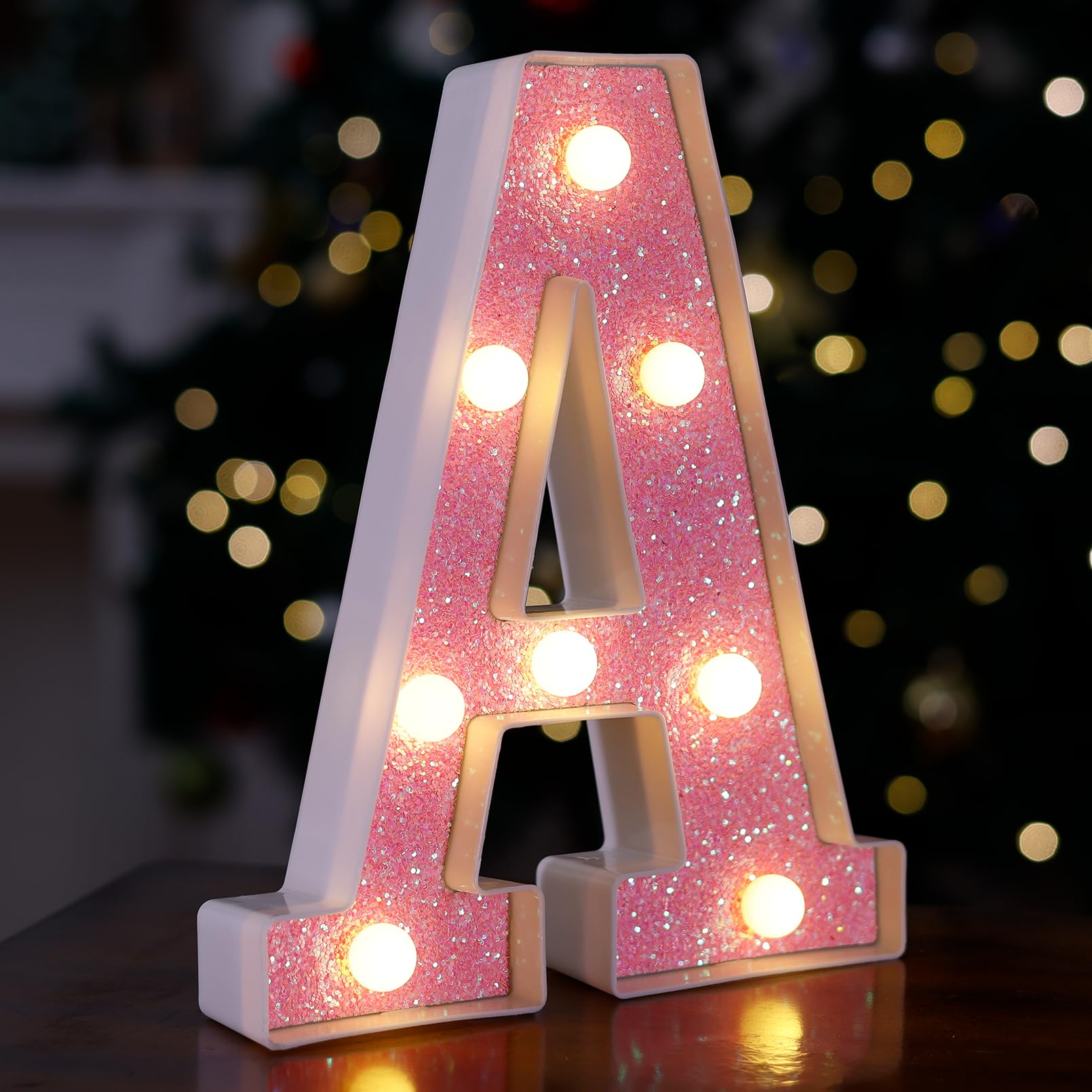 TRONSBOO LED Letter Light - Pink Glitter Marquee Letter A, Battery Powered, 6.93in x 8.58in x 1.57in, Perfect for Parties and Decorations