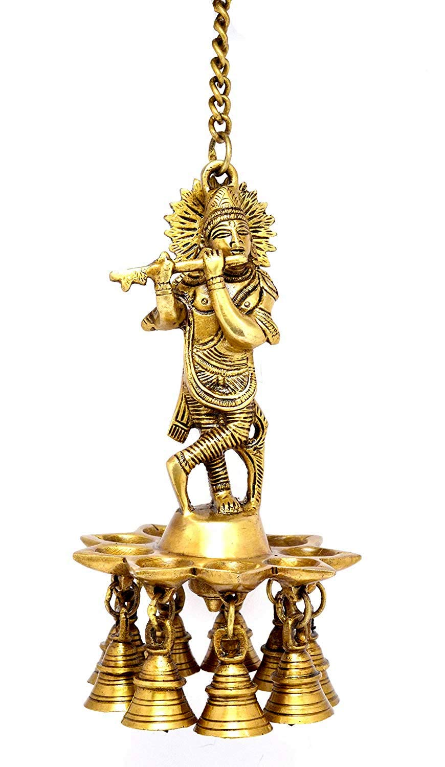 eSplanade Krishna Wall Hanging Diya - Brass Oil Lamp with Bells & Chain, Golden, TMP/2201_Krishnahangingdiya, Size: Krishna Diya
