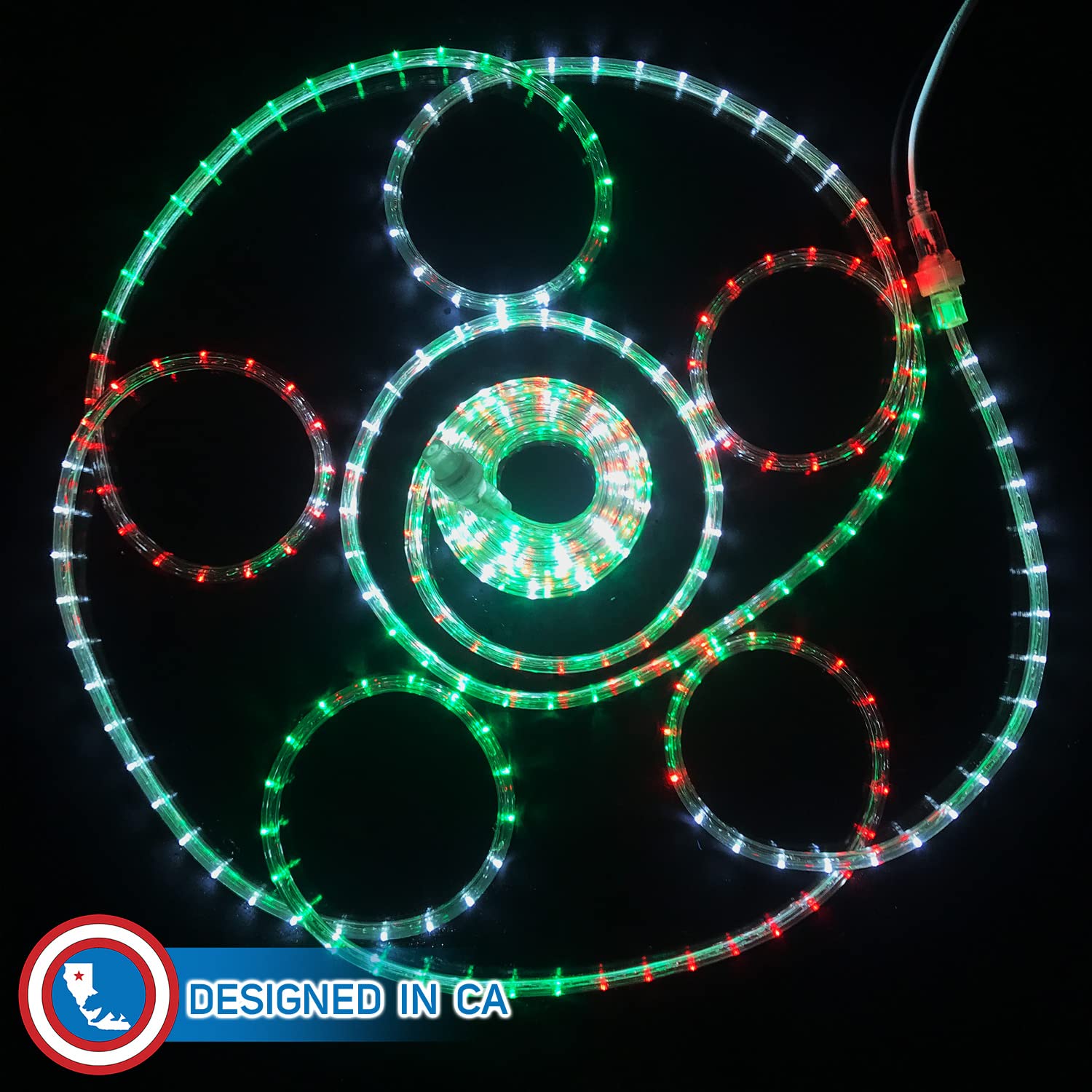 Russell Decor 50Ft/540 Led Patriotic Rope Lights For California Mexico Italy Theme Colors Party Outdoor Trees Patio Deck Flexible Connectable Rope Lights (Green Red White)