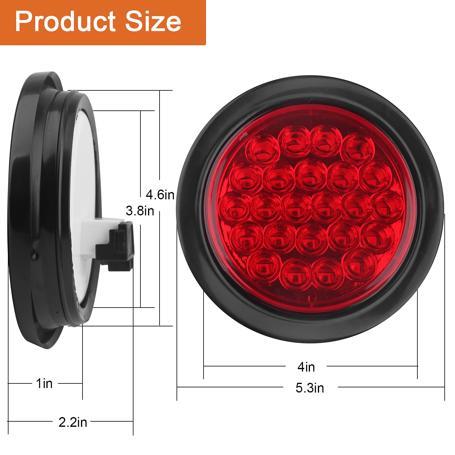 Partswcgg 4 Inch Round LED Trailer Tail Lights - 4Pcs Waterproof Stop Turn Brake Lights, 2 Red + 2 White, 12V with Grommets & Pigt