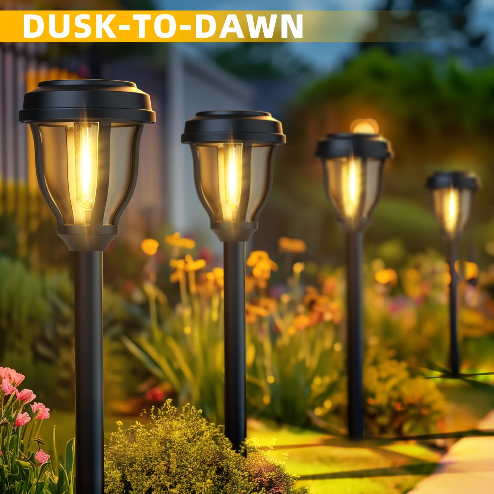 DERAYSION 12 Pack Solar Pathway Lights, Auto On/Off, Waterproof, Black, Model B90H for Garden, Yard, Walkway, Driveway