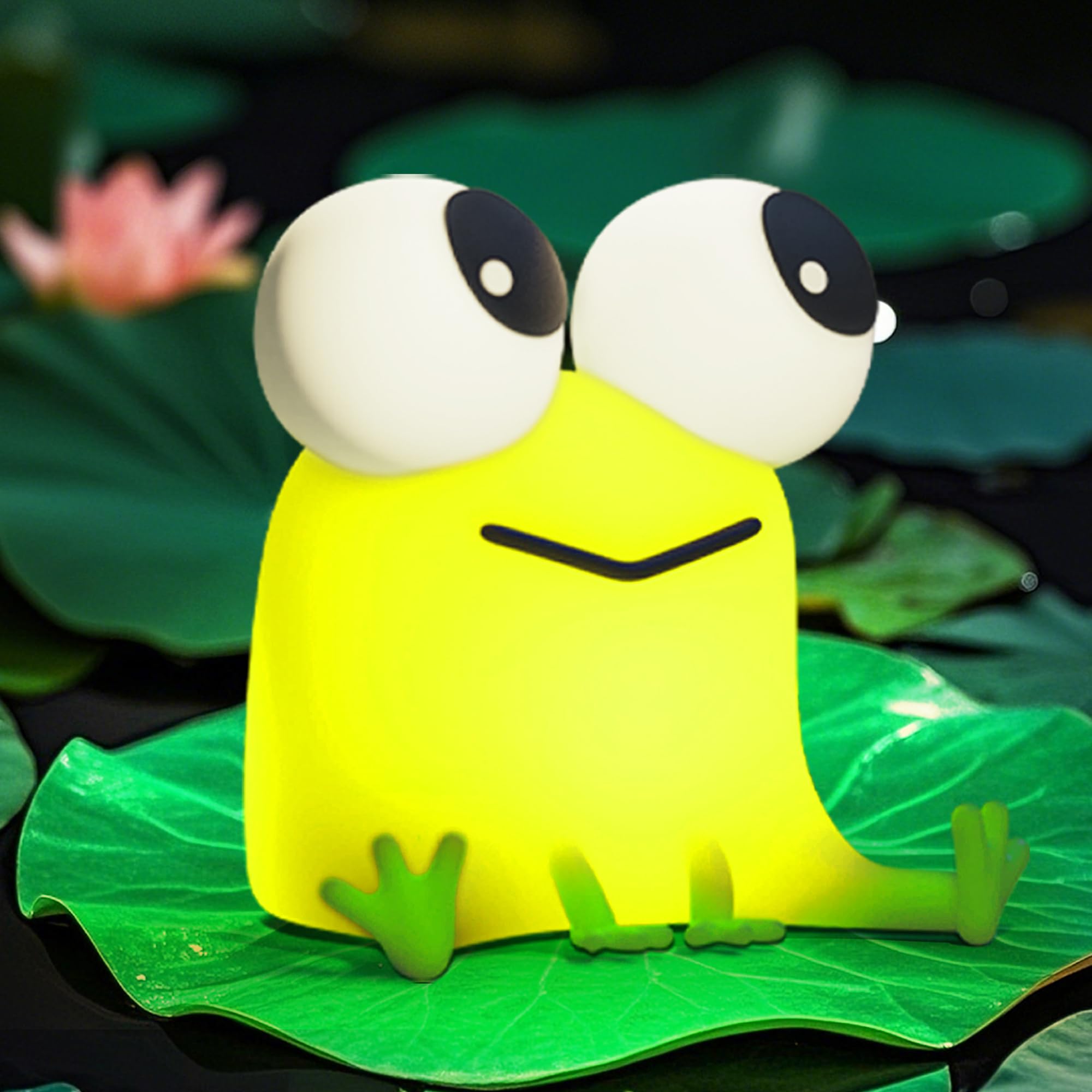 FAMIDUO Cute Frog Night Light, LED Silicone Squishy Novelty Animal Lamp,3 Levels Dimmable/Timer Nursery Nightlight for Kids, Rec