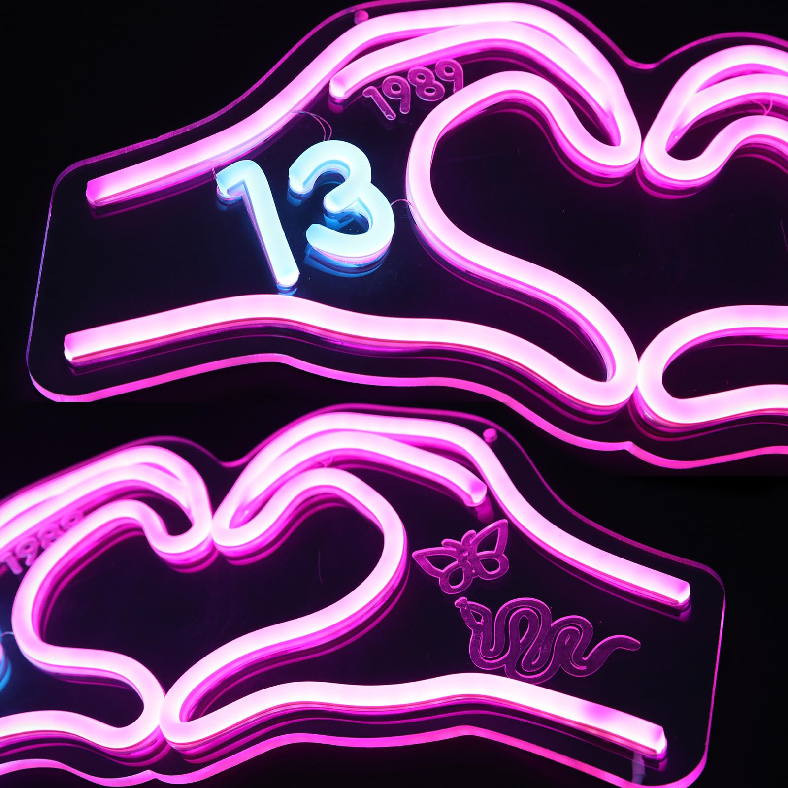 HMASYO Heart Hands Neon Sign Light, Pink Acrylic 15.7in with Dimmer, Model 2411A - LED Wall Art for Bedroom, Game Room, Party Decor
