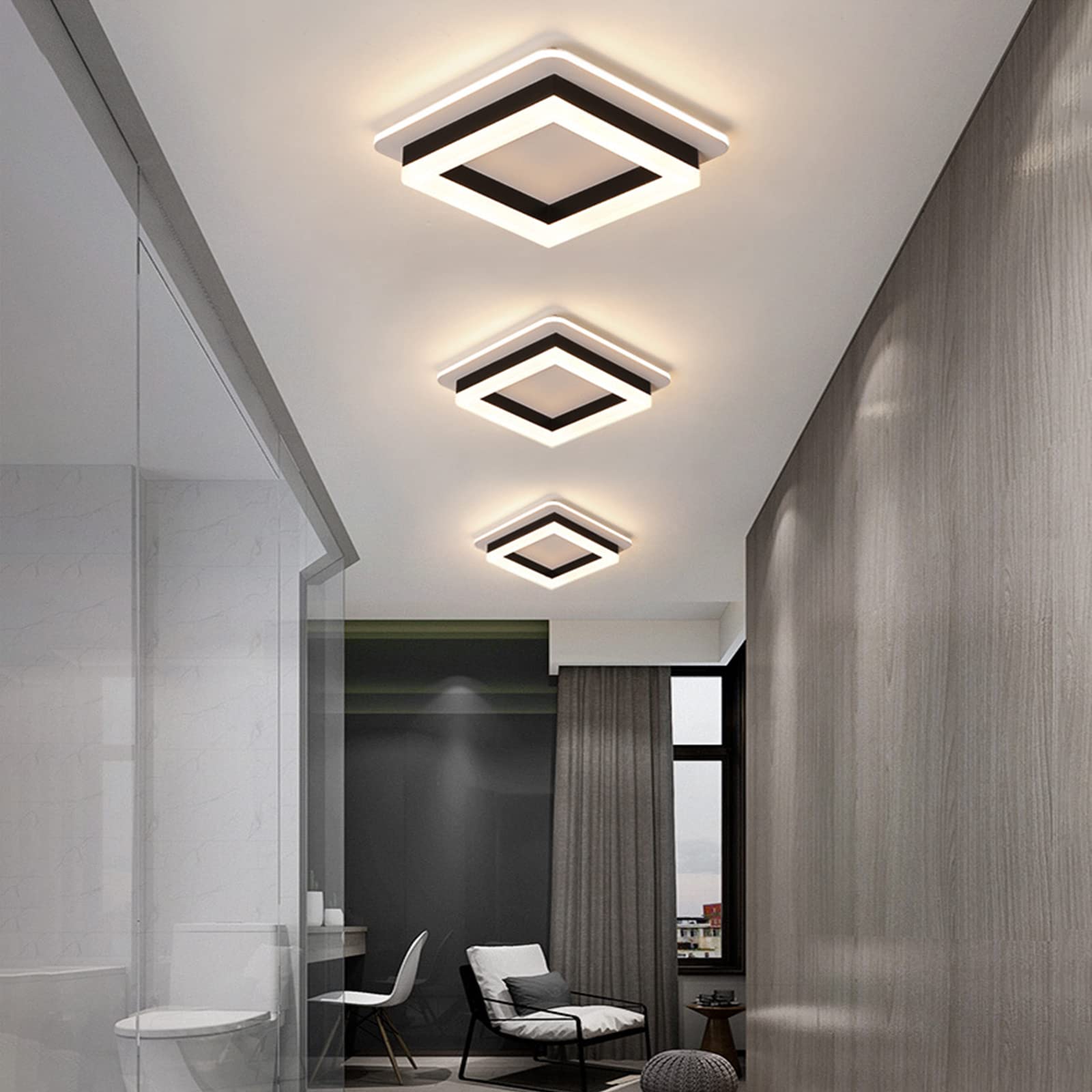 CANEOE Square Modern LED Ceiling Light Fixture, 24W, Black, 3000K, Flush Mount for Living Room, Bedroom, Kitchen, Model GD-2CFXBK-US