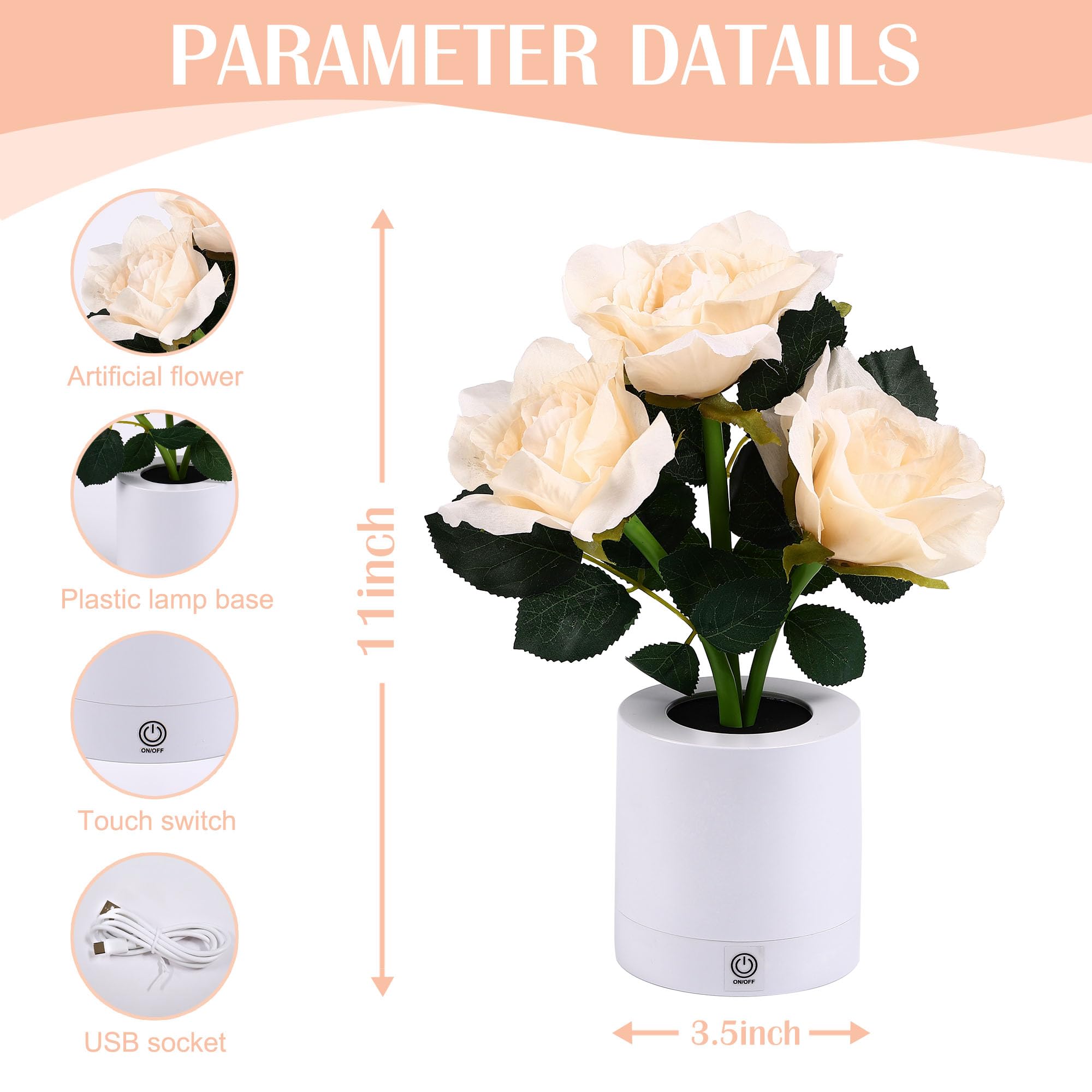 Wsyear Mothers Day Forever Flower Lamp Touch Lamp Gifts For Women Her Wife Girlfriend Daughter, Dimmable Table Lamp Rose Lamp Fl