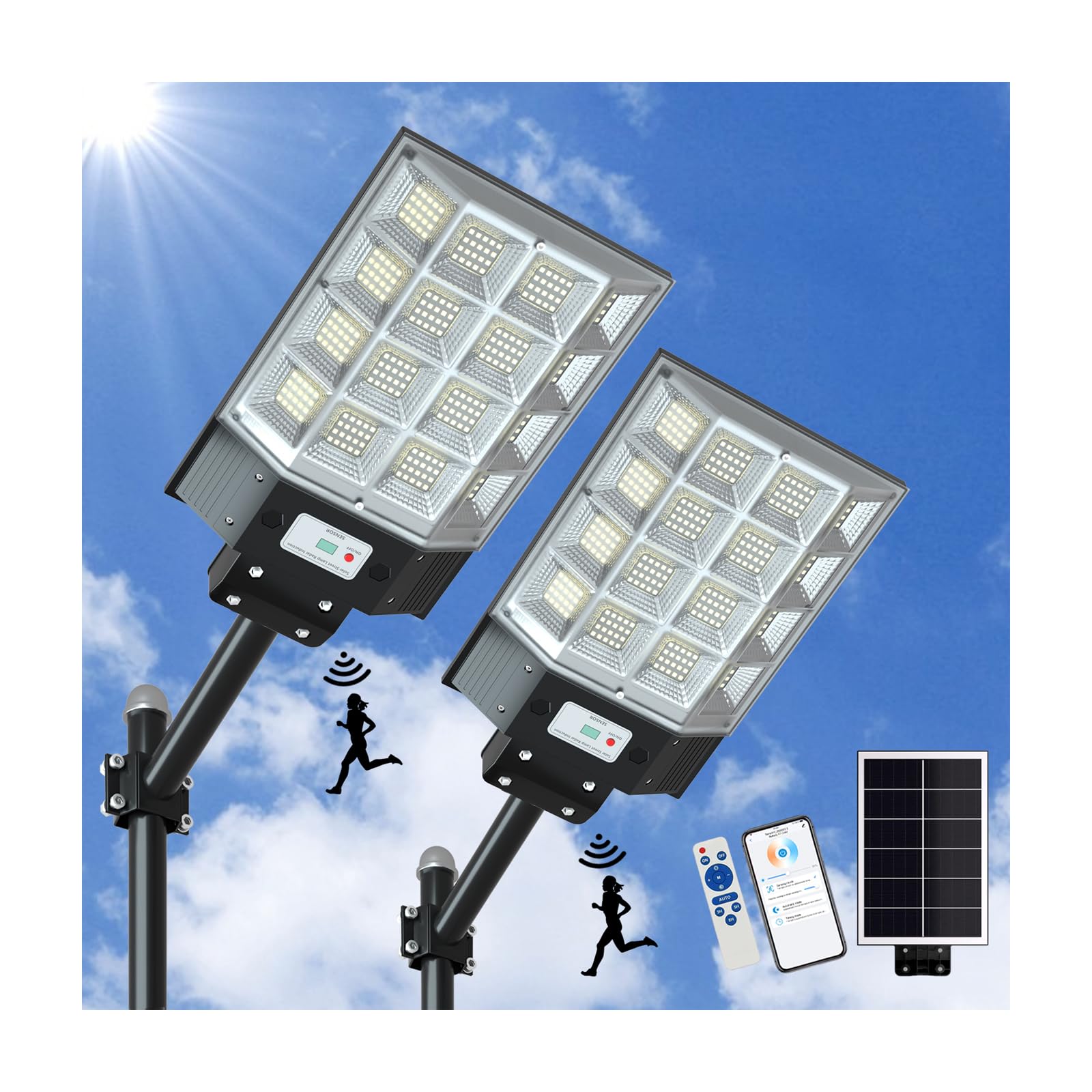 Waitscher Solar Flood Light 3000W With Motion Sensor, 350000Lm, Waterproof - 2 Pack