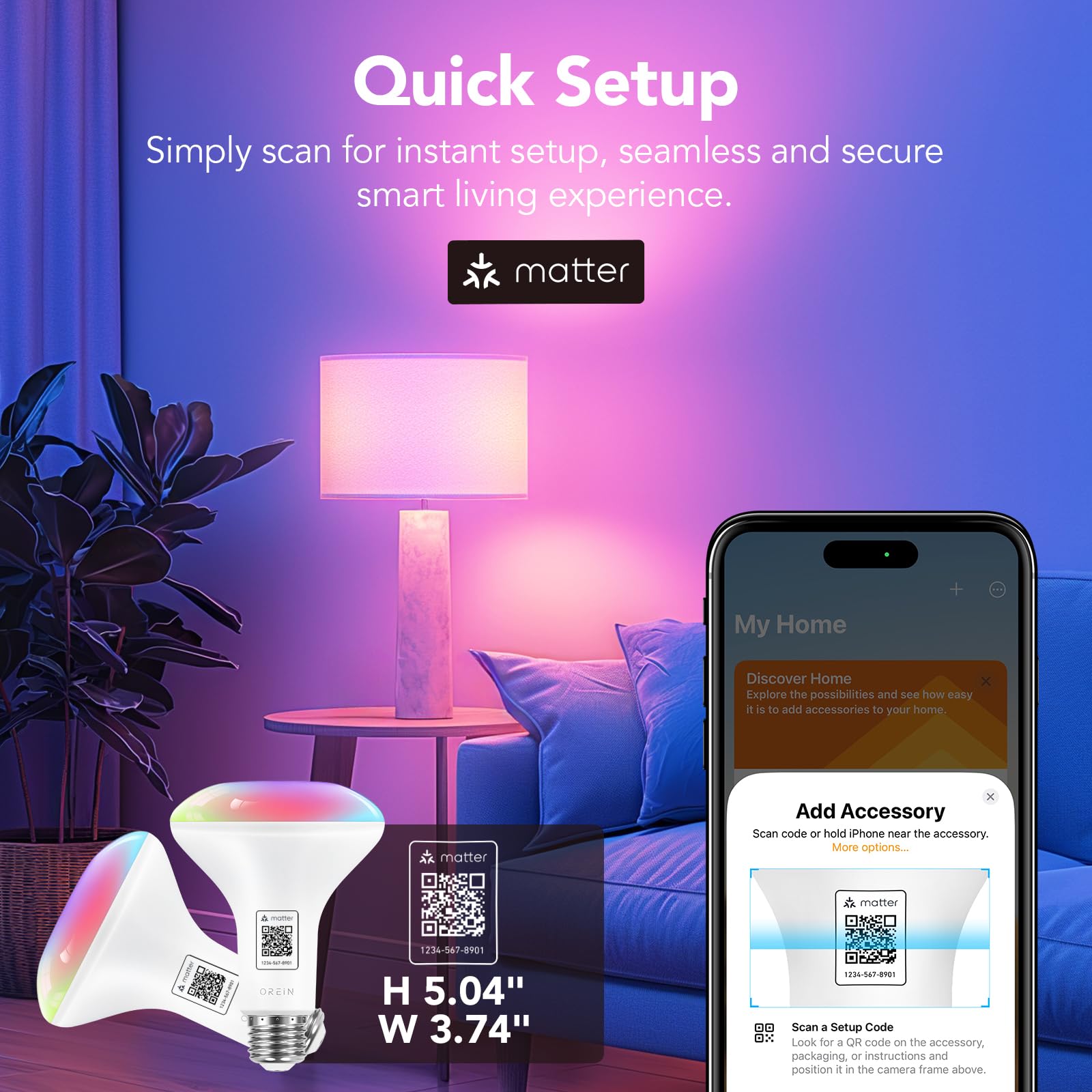OREiN Smart Light Bulb BR30, 1200 Lumens, 4-Pack, Color Changing, Works with Alexa/Google Home, 2.4GHz WiFi, Plastic