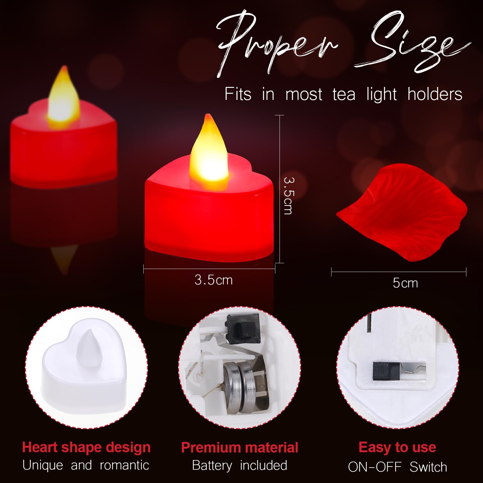 Vihose 4000 Pcs Artificial Rose Petals With 24 Pcs Led Tea Lights Candles Flameless Led Candles Fake Rose Petals For Valentine'S Night Proposal Wedding(Red Light, Red Petals)