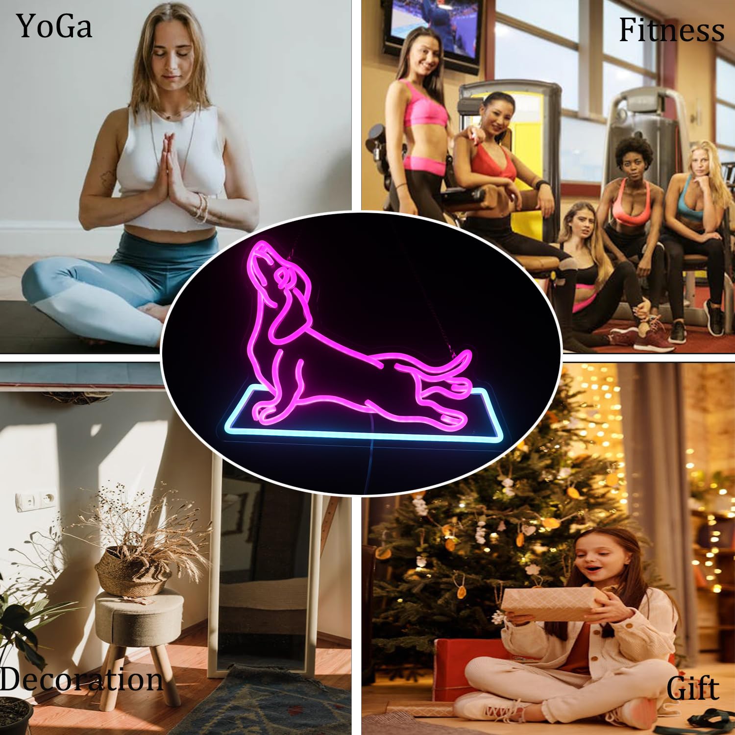 QiaoFei Dachshund Dog Yoga Neon Sign, LED Wall Decor, Acrylic, Fitness Room Art, Christmas Birthday Gift