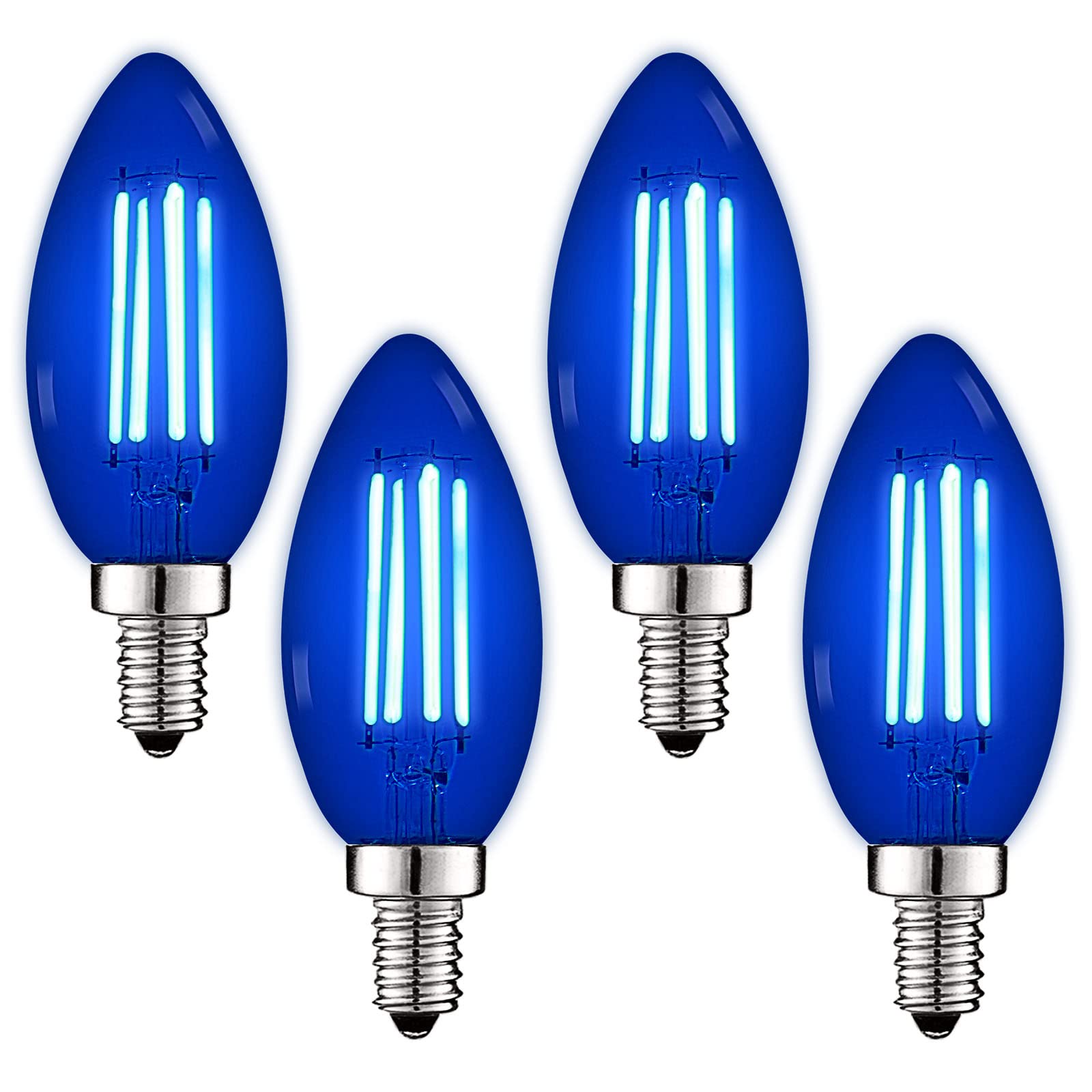 LUXRITE E12 LED Filament Blue Light Bulb, 4.5W, Glass, 4 Count, Candelabra Base, Indoor Outdoor Use