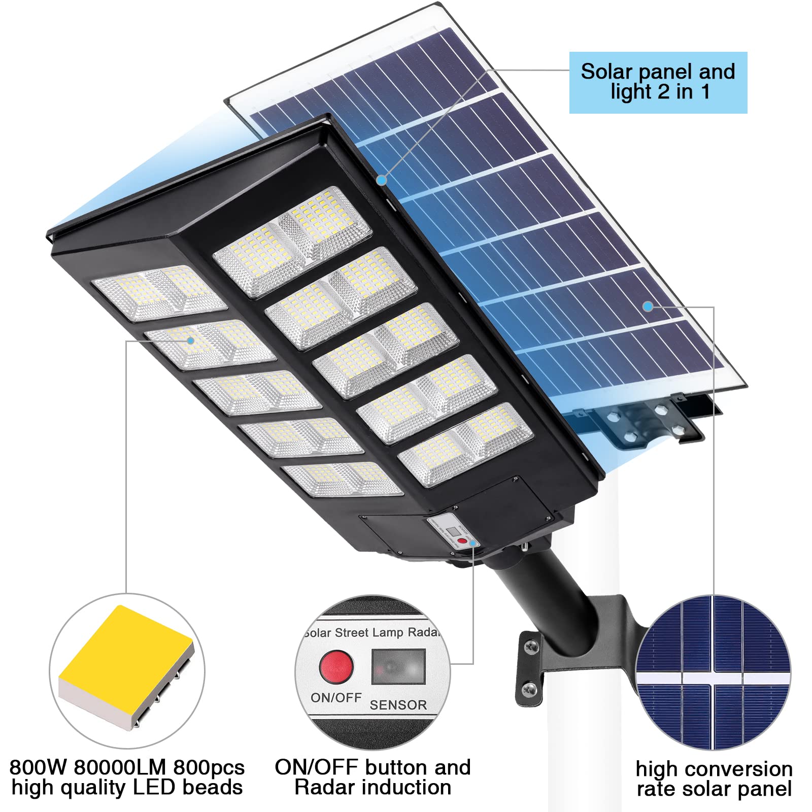 Zjojo 3200W Solar Street Lights, 800 Led Waterproof Outdoor Parking Lot Lights, 6500K 20000Lm Commercial Solar Lights With Dusk