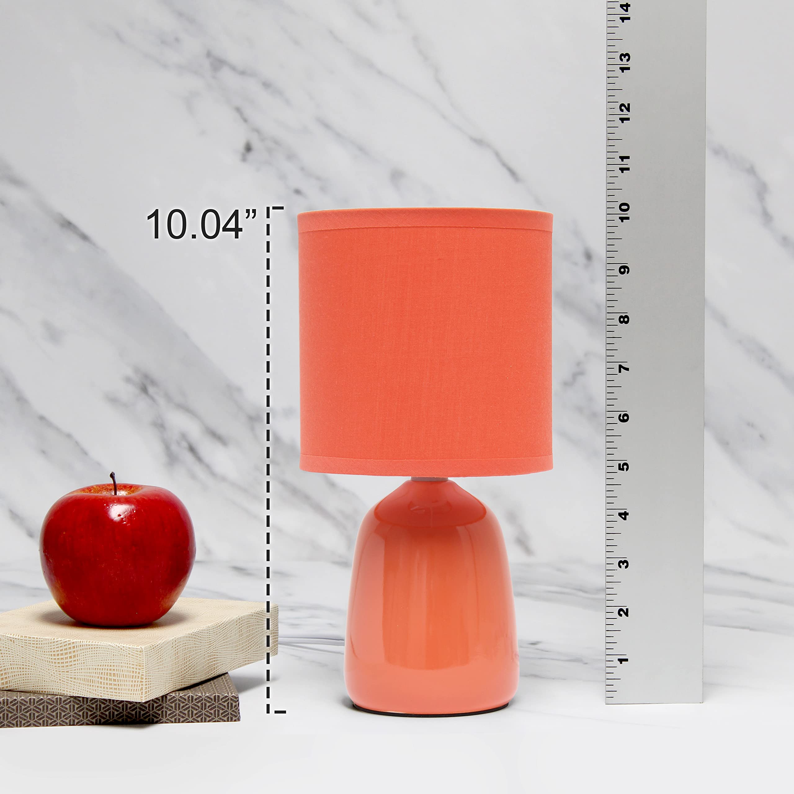 Simple Designs LT1134-ORG Ceramic Bedside Table Lamp 10.04in Tall Orange with Fabric Shade for Home Decor, Bedroom, Living Room