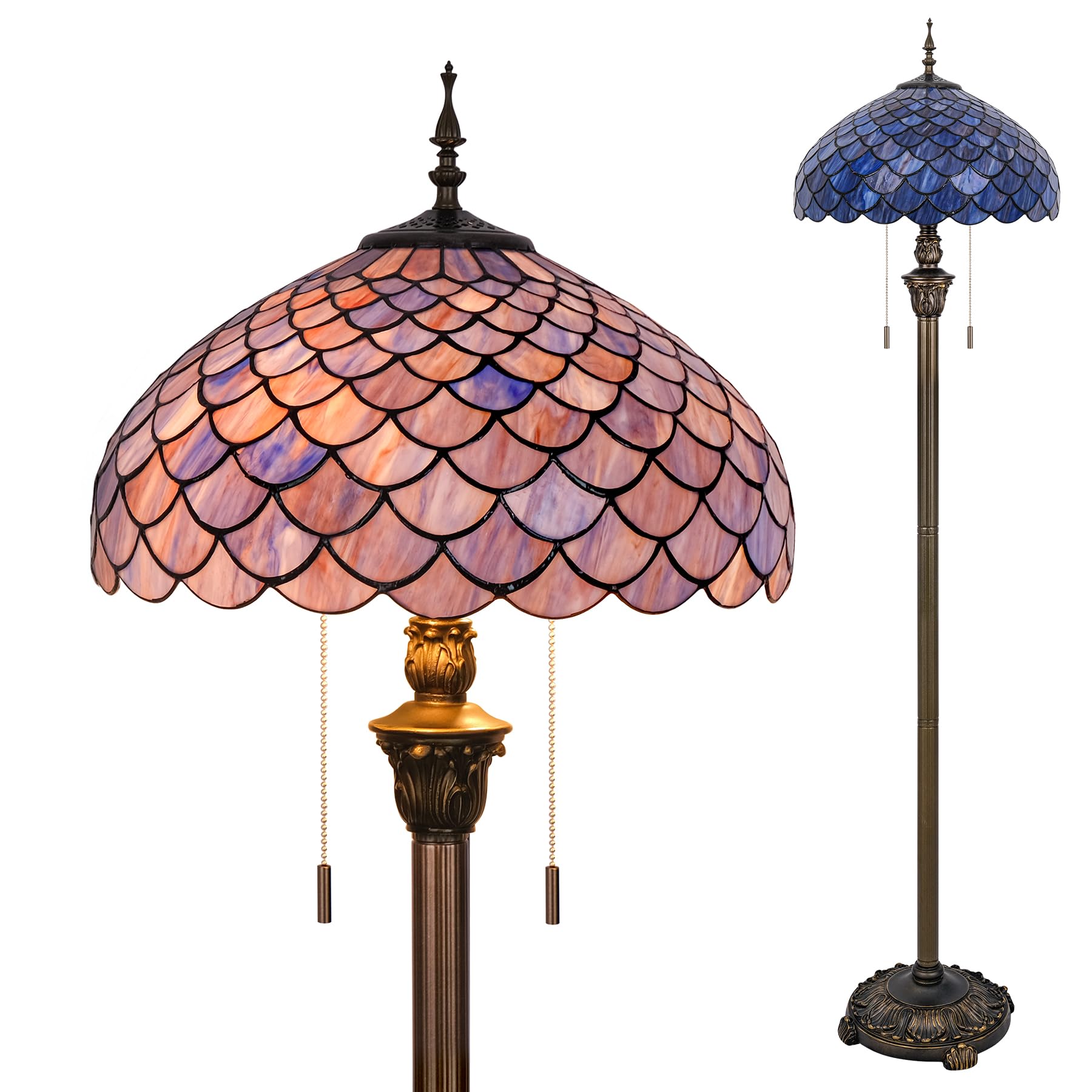 GILGGAK Tiffany Floor Lamp Blue Wisteria Style Stained Glass Standing Reading Light 16x16x64 Inch Retro Inspired Pole Corner Lig