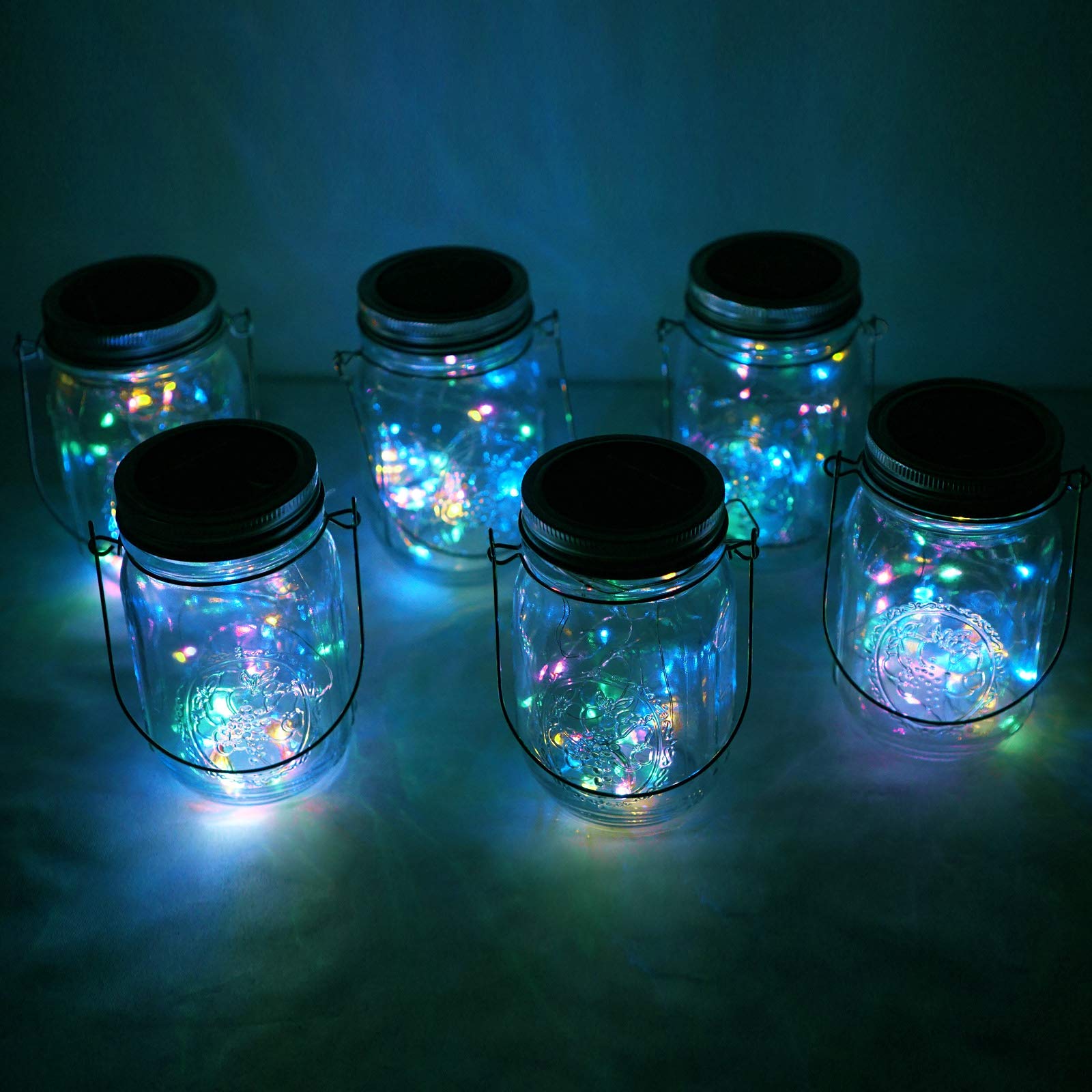Solar Mason Jar Lights, 6 Pack 10 Led Jar Lid String Lights With 6 Hangers(No Jars), Waterproof Fairy Firefly Light For Garden,