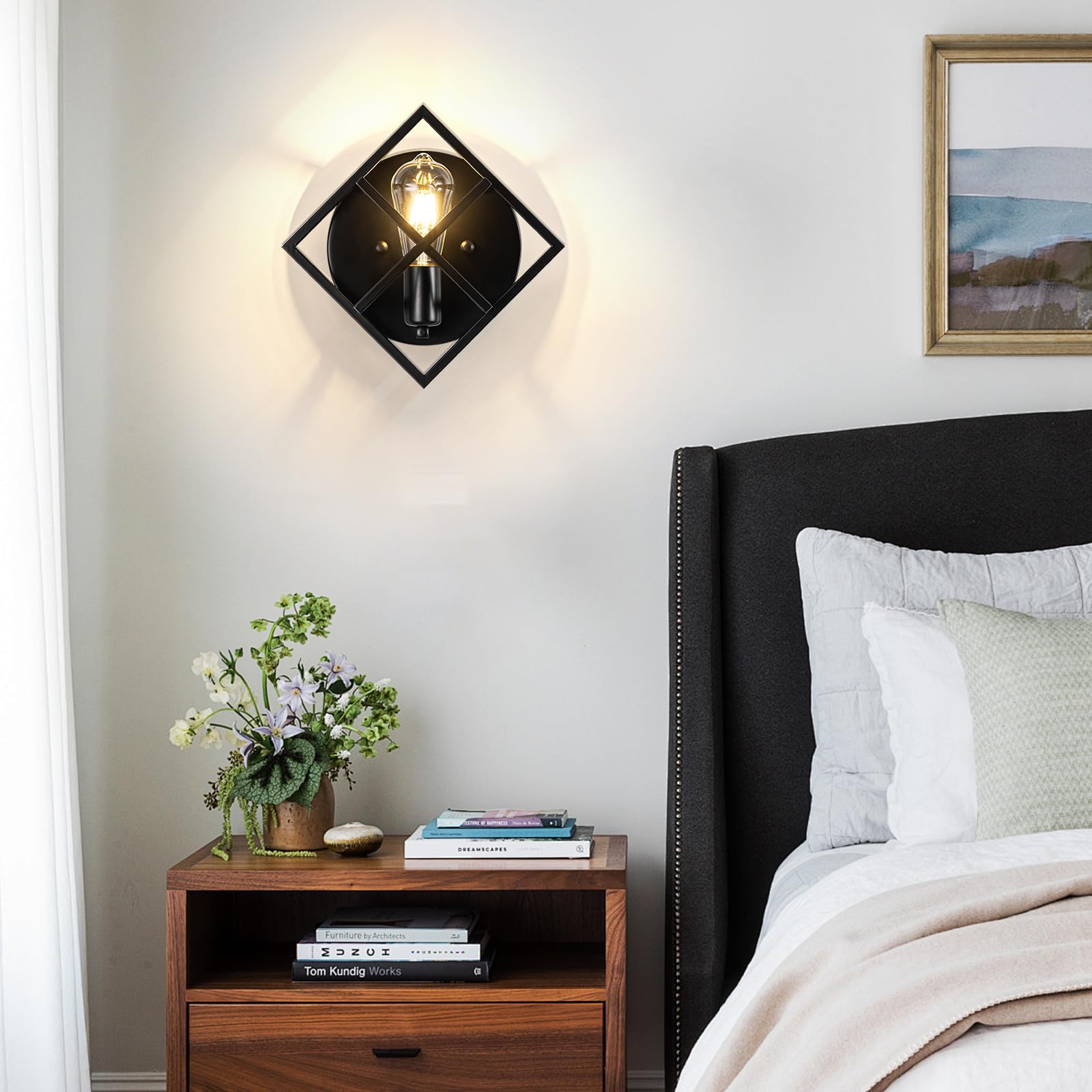 fengkeDU Farmhouse Wall Sconce, Rustic Black Metal Indoor Light Fixture, 11.3in, E26 Base, 1 Pack, Model B2367/1BL