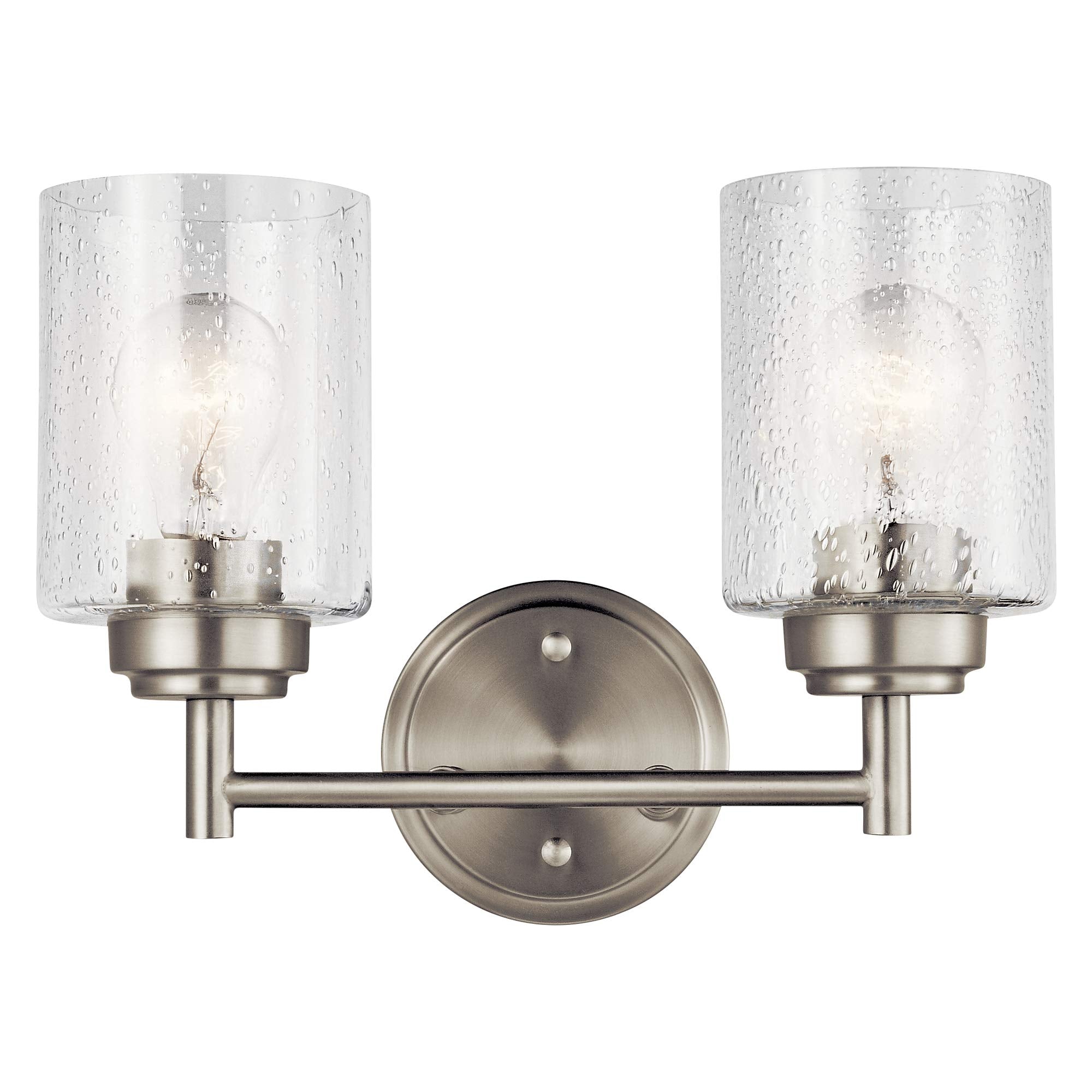 Kichler Winslow 2-Light Vanity Light, Brushed Nickel, Clear Seeded Glass, 12.75in W x 9.25in H, Model 45885NI