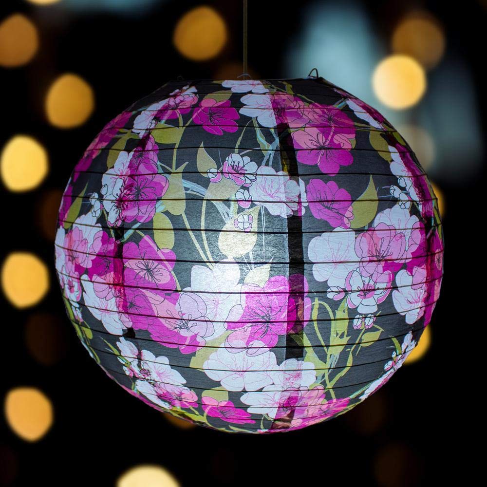 Quasimoon 14 Inch Paper Lantern - Japanese Plum Tree Cherry Blossom (Single) - Model 14PAT-27