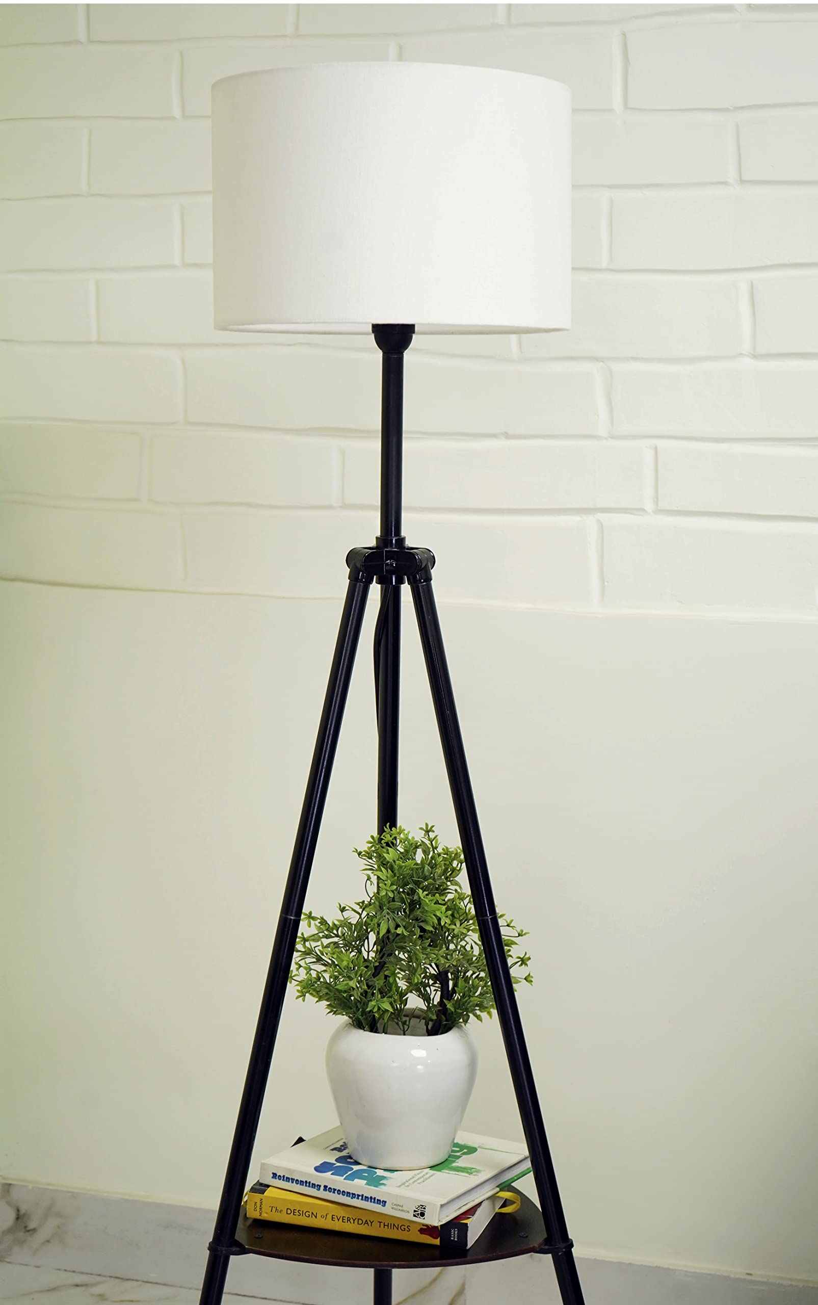 Crosscut Furniture Metal Floor Lamp with decorative shelf (Cotton White)