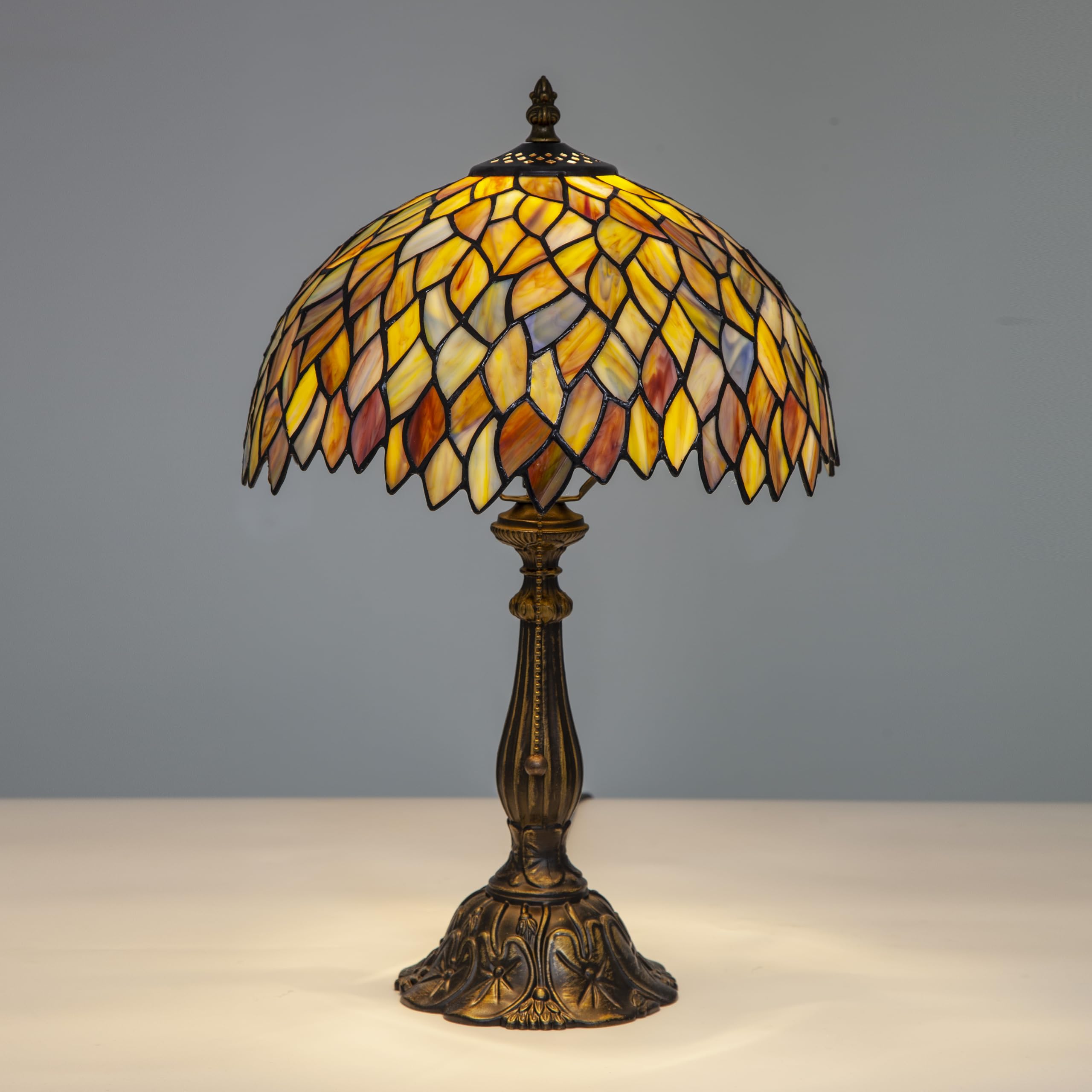 GILGGAK Tiffany Style Table Lamp Vintage Stained Glass Desk Lamp Mable Gradient Green Wisteria Bedside Reading Light Decor Bedro