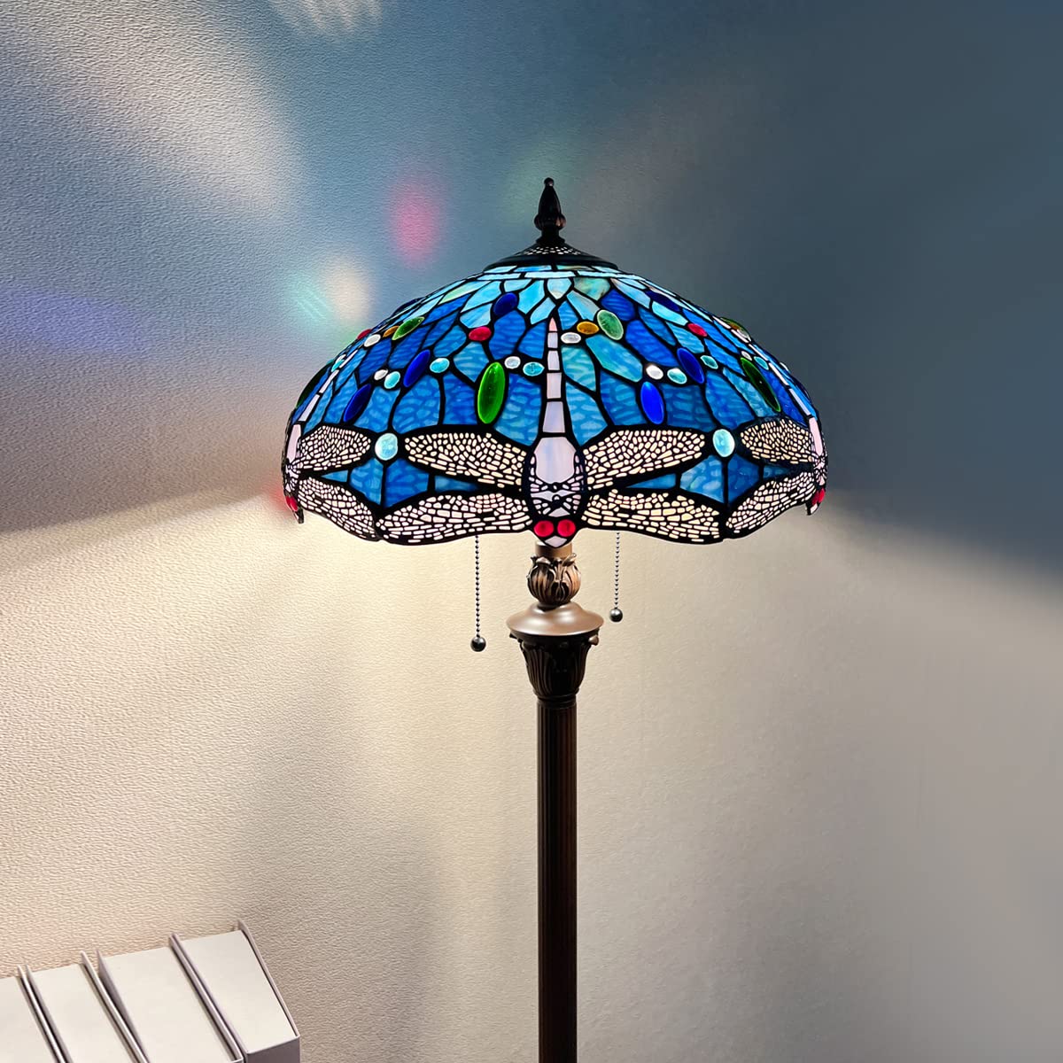 Capulina Tiffany Lamp Floor Lamp 2-Light Dragonfly Design 63" Blue CL184376FL