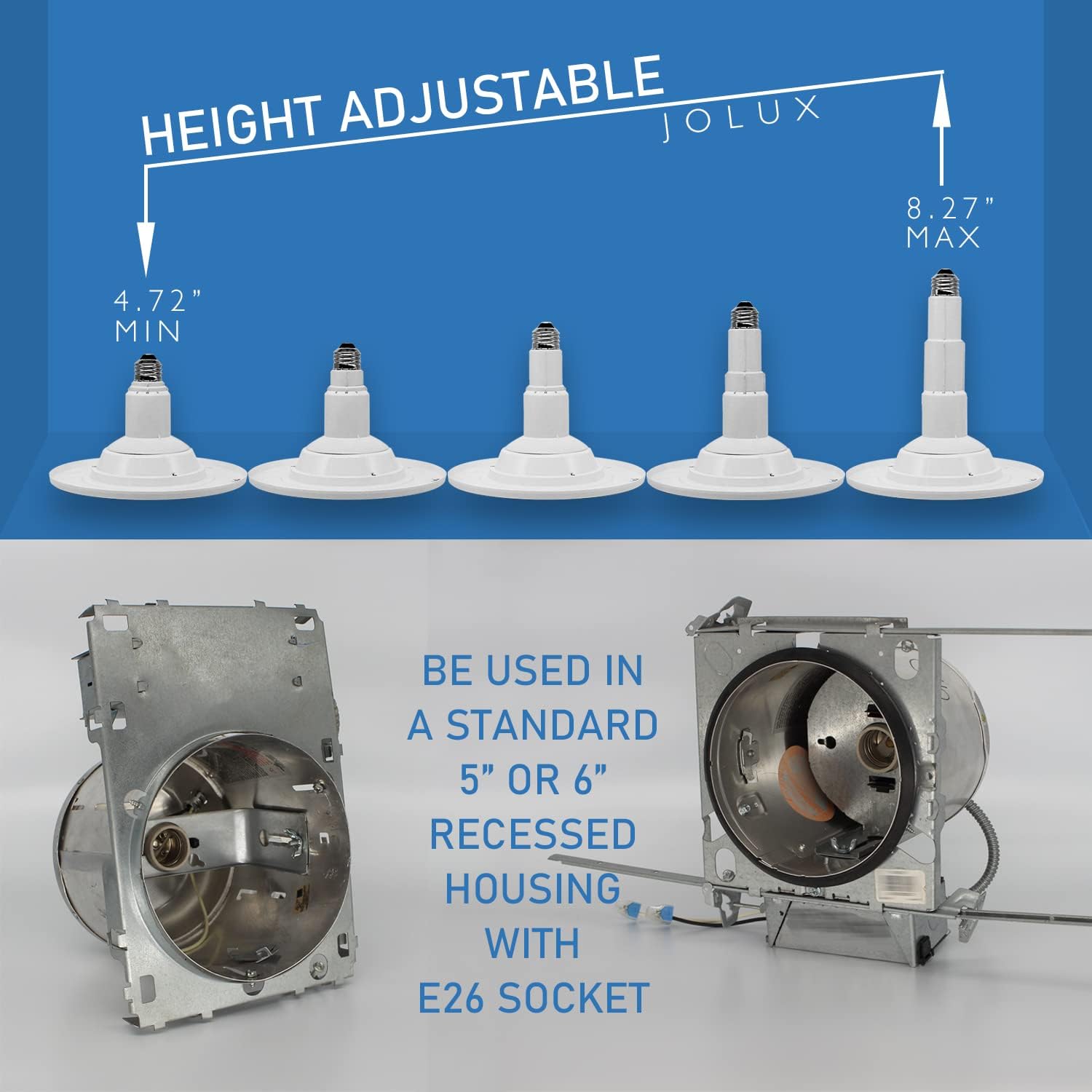 Jolux 5/6 Inch Adjustable Height Led Can Lights Retrofit Recessed Lighting 6 Pack,800 Lumens 5000K Daylight,Dimmable, 12W=60W,Et