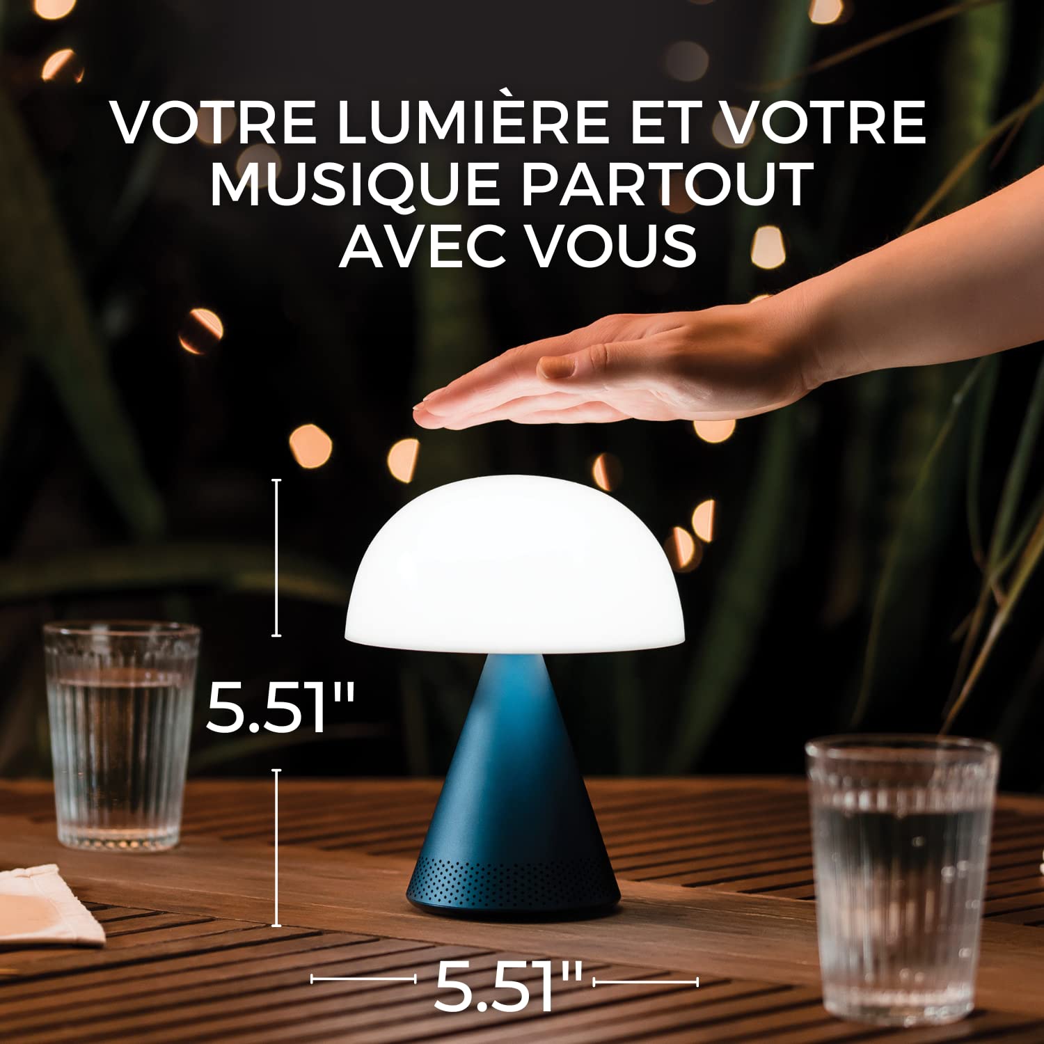 Lexon Mina L Audio Mushroom Lamp & Bluetooth Speaker, 9-LED Mood Light, Dark Blue, Model LH76MDB