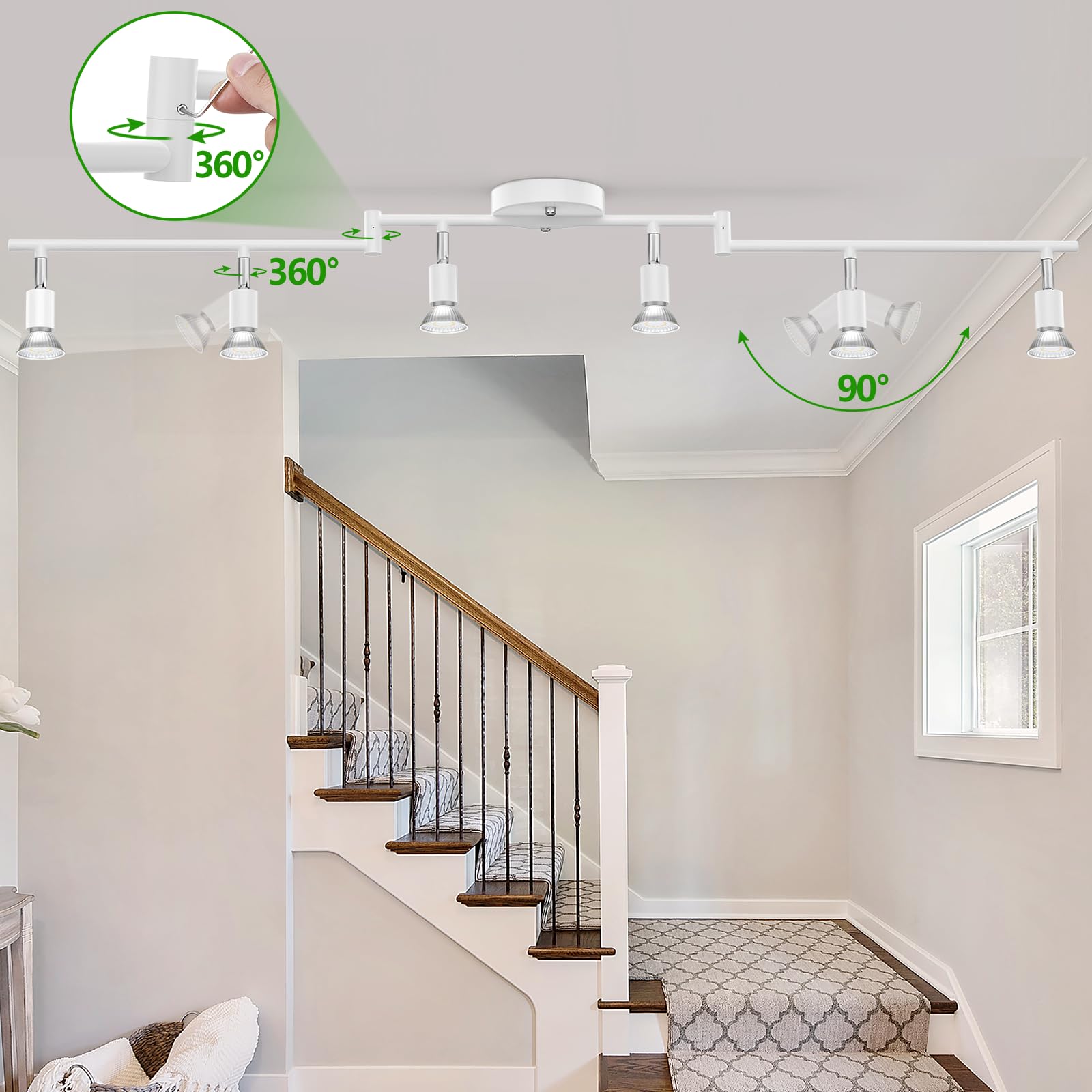 Aiboo Track Lighting Kit, Modern White Ceiling Spot Lighting With Flexibly Rotatable Light Heads, 6 Track Lights For Room/Hallwa