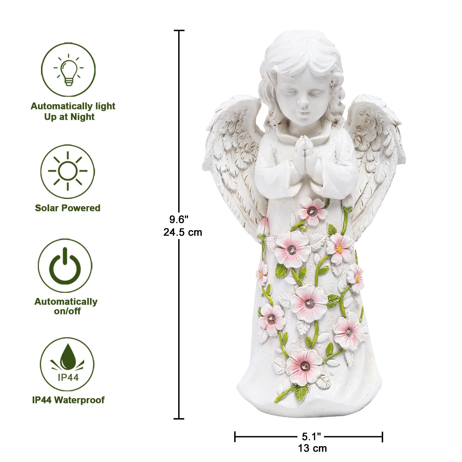 Nacome Garden Outdoor Statues Angel with Succulent and 7 LED Lights - Lawn Decor for Patio, Balcony, Yard Ornament - Unique Hous