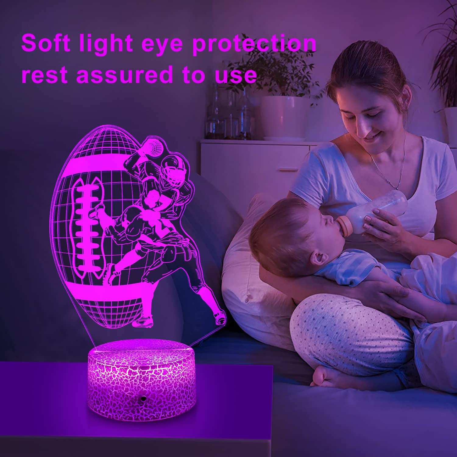 YOOEI Football Night Light for Kids LED 3D Night Lights Room Decor Bedside Lamp, with Remote & Smart Touch 16 Colors + 7 Colors