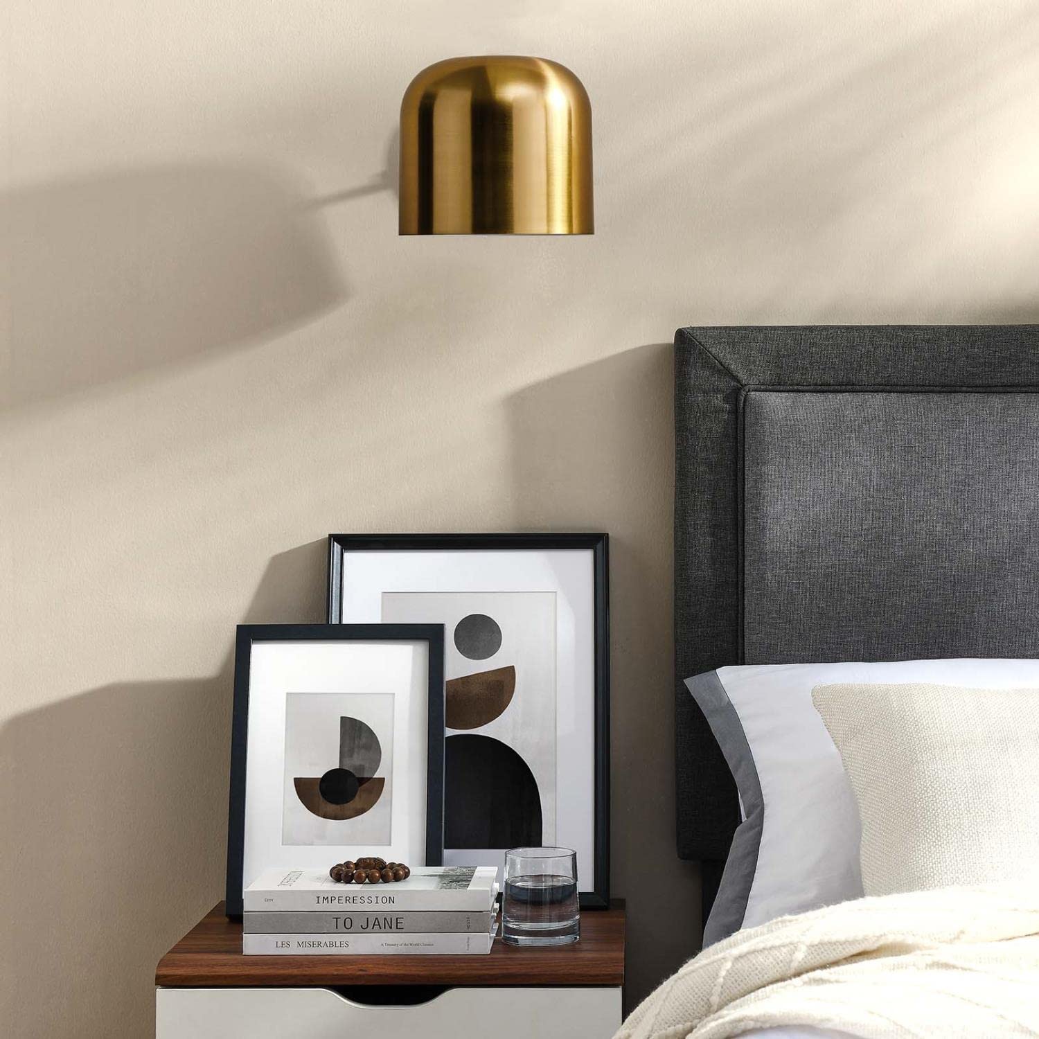 Modway Avenue 1-Light Wall Sconce in Satin Brass, Brown, 11 x 8 x 7.5
