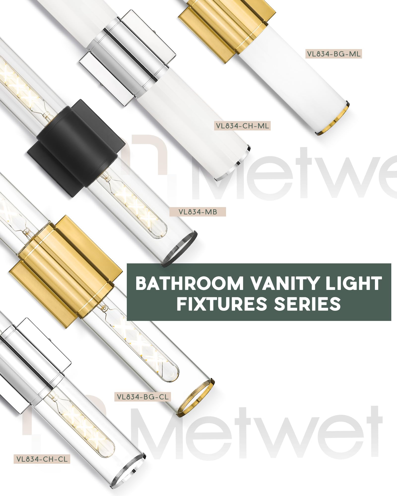 METWET 2-Light Vanity Wall Sconces, Brushed Gold with Milk Glass Shade, Model VL834-BG-ML for Bathroom and Bedroom