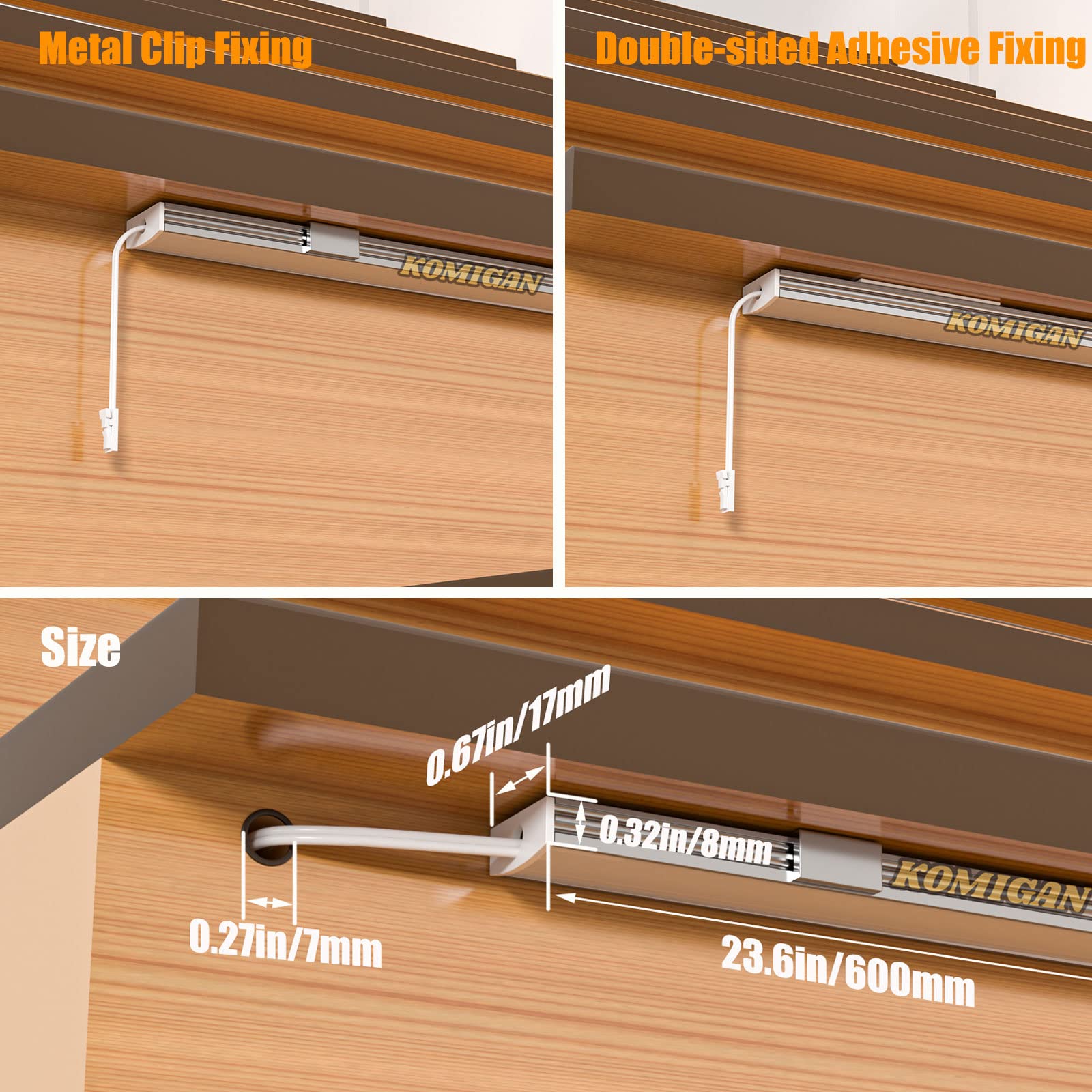 KOMIGAN Motion-Activated LED Stair Lighting Kit KMG-3233, Warm White 3000K, 23.6" Aluminum Bar for 20 Stairs