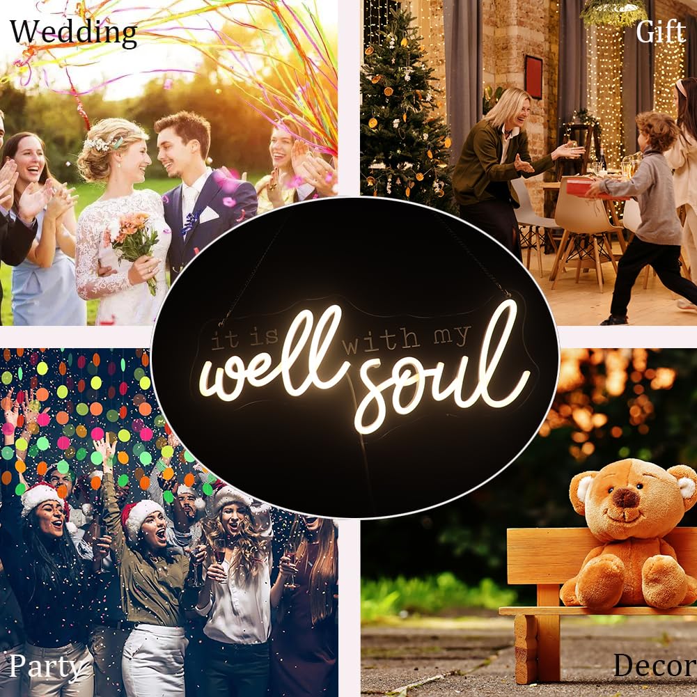 It Is Well With My Soul Decorative Neon Sign  Positive Relax Quotes Led Sign  Christian Gifts Desk Sign Decor For Home Office Wall (Warm White)
