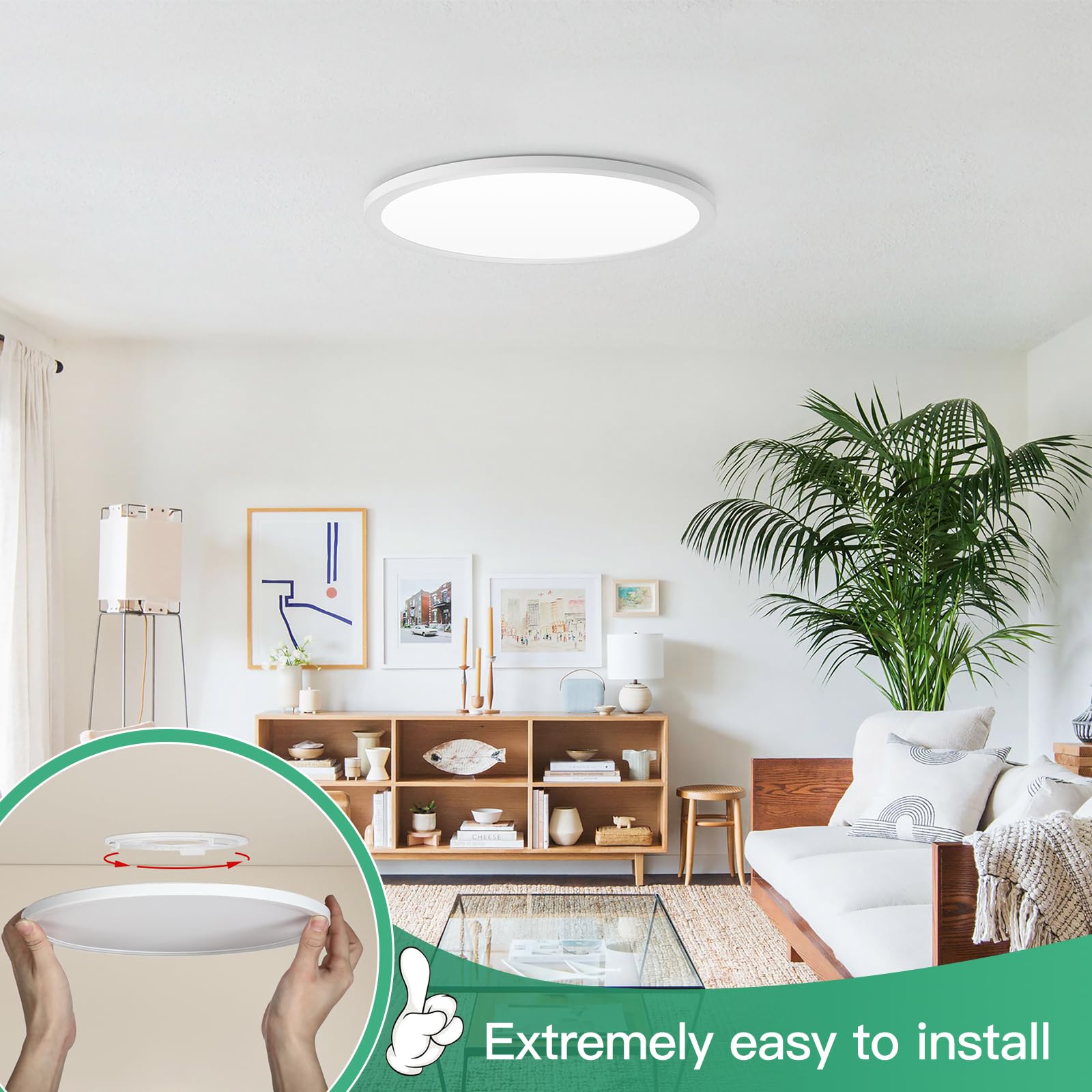 Brightever Led Flush Mount Ceiling Light, 12 Inch 24W Ultra Slim 0.67 Inch Kitchen Lighting Fixture, 3200Lm 240W Equivalent, 270