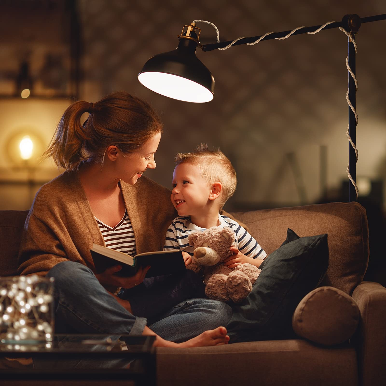 HURYEE 20FT Plug in Hanging Light Fixture, 3 Bulb Pendant Lamp with Switch, Metal Twisted Hemp Rope for Farmhouse Bedroom Decor