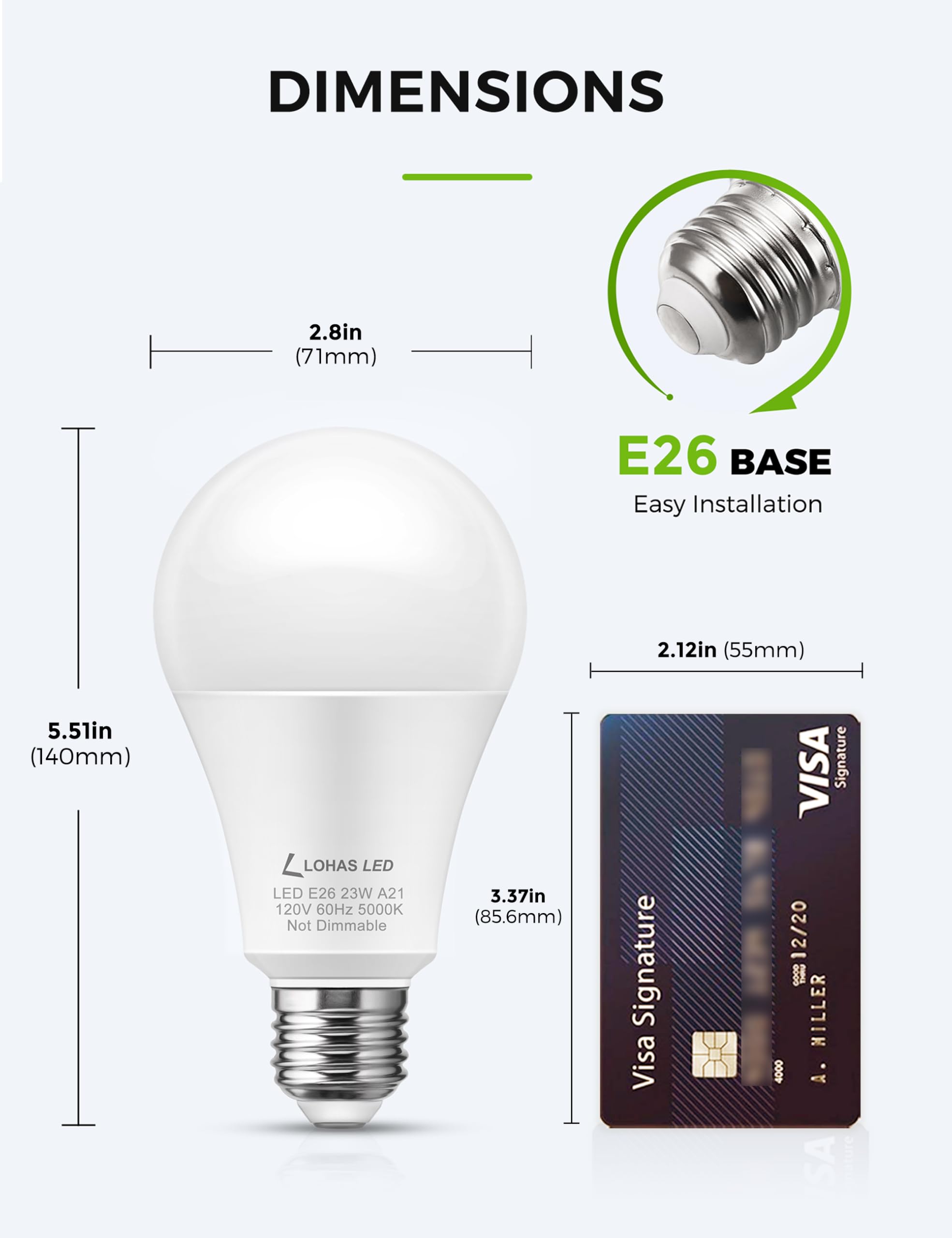 L LOHAS LED A21 23W LED Light Bulb, 2500 Lumen, 5000K Daylight, E26 Base, Non-Dim, 2-Pack