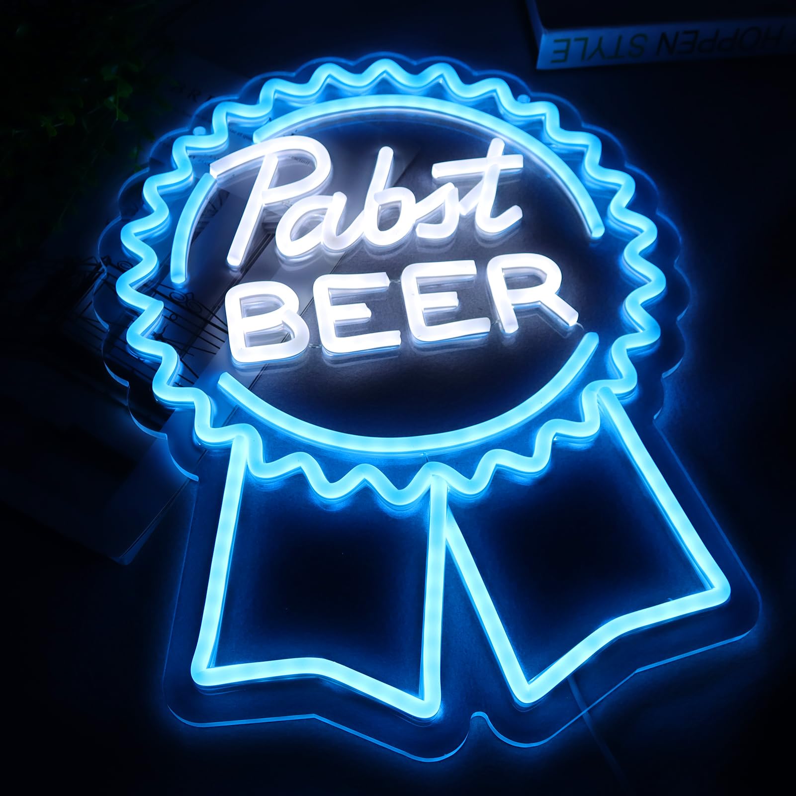 Ahlove Pabst Beer Neon Signs For Wall Decor,Led Neon Lights Suitable For Man Cave Bar Pub Restaurant Christmas Gift Art 5V Power Adapter, 12 * 15Inch(Sky Blue+White)