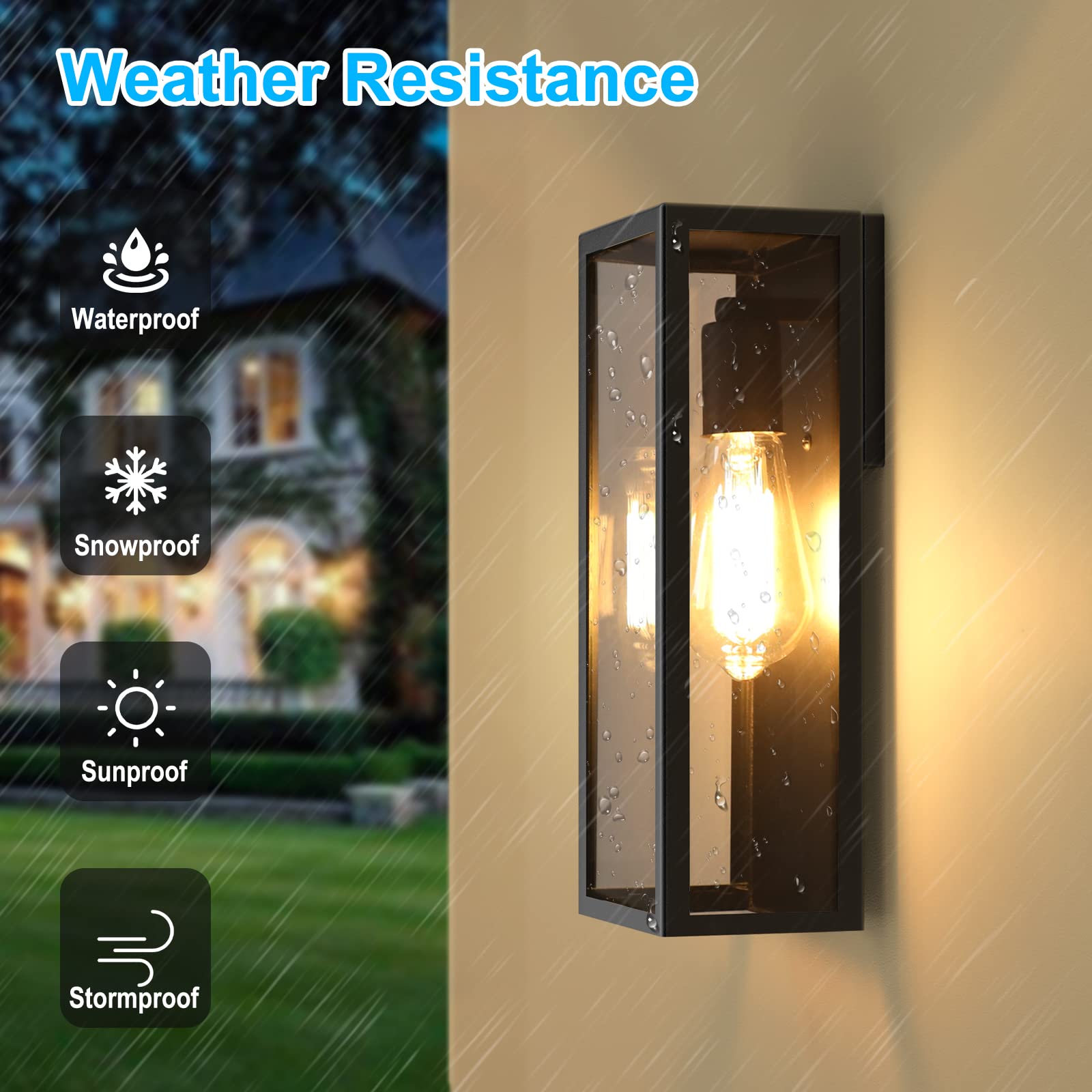 2-Pack Outdoor Wall Lanterns, Exterior Waterproof Wall Sconce With Glass Shades, Matte Black Porch Lights Wall Mounted, Anti-Rus