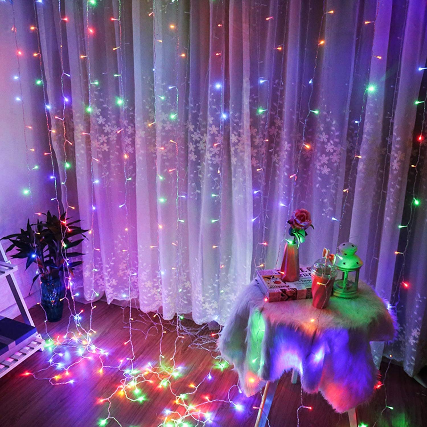 Brightown Curtain Lights 9.8X9.8 Feet 300 LED 11 Lighting Modes with Remote Control 2 Colors Hanging String Fairy Lights for Wal